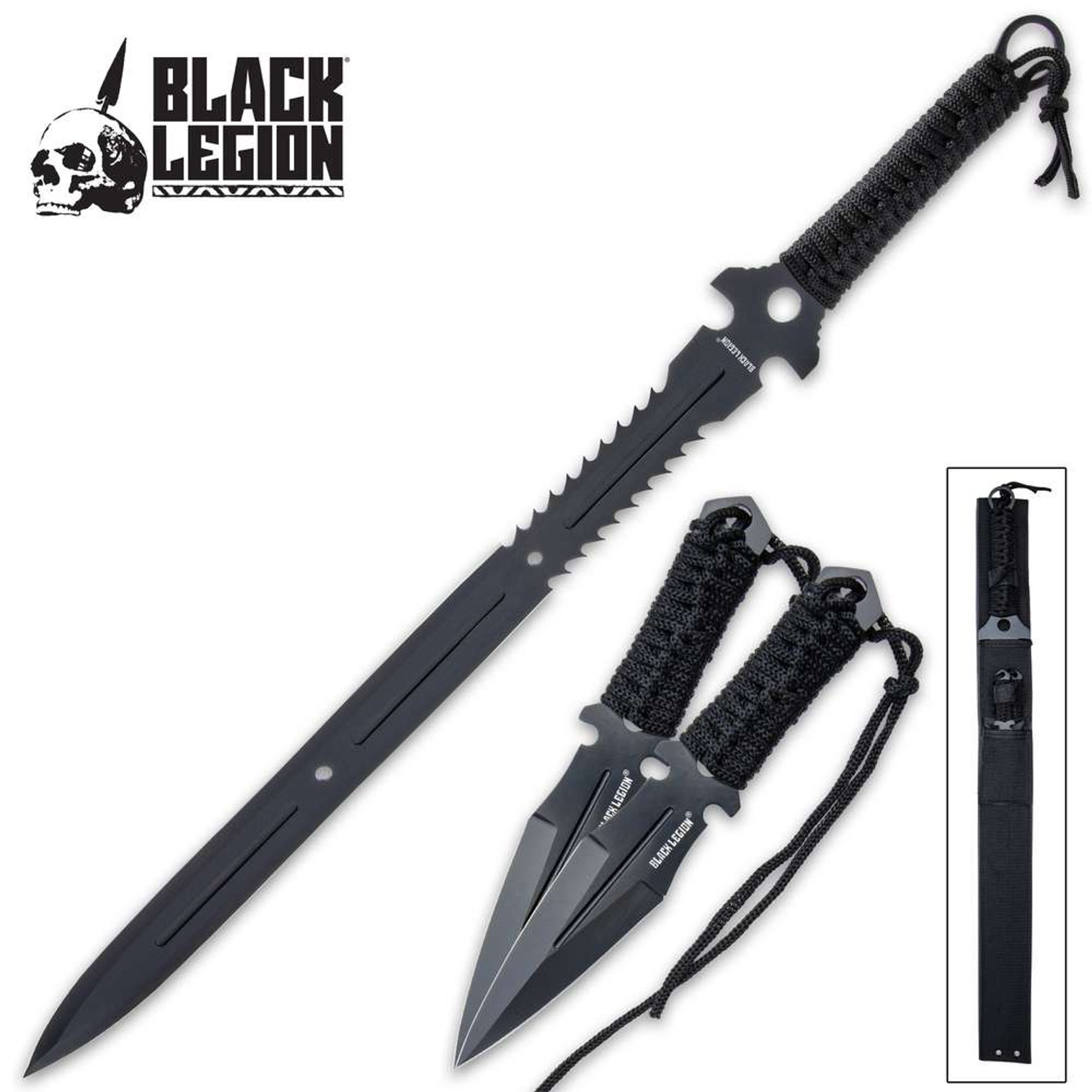 DISPATCH Red Guardian Ninja Sword and Kunai Throwing Knife Set with Sheath  Fixed Blade Knife