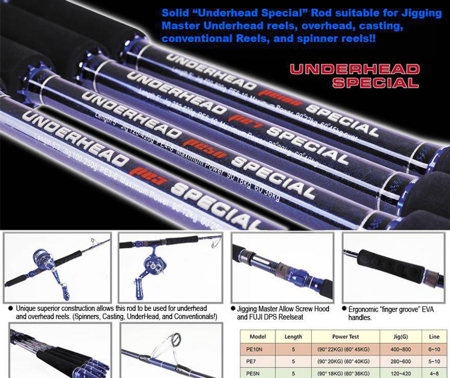 Jigging Master (Spinner & Conventional) Underhead Special Rod (Model: PE3 Light / 5'6")