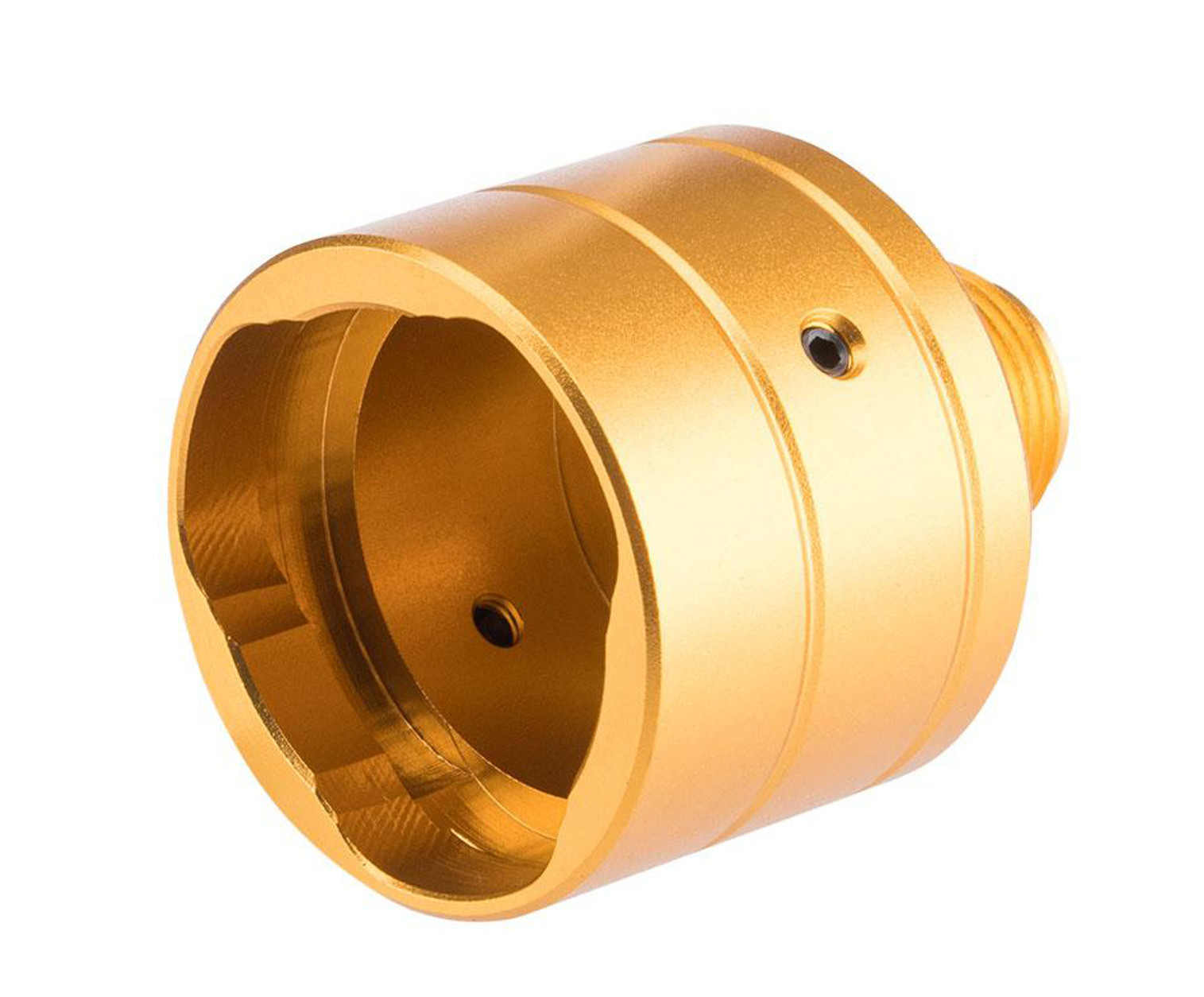 Slong Airsoft CNC Aluminum 14mm Negative Threaded Adapter for KSC/KWA MP9 Gas Blowback Airsoft SMG (Color: Gold)