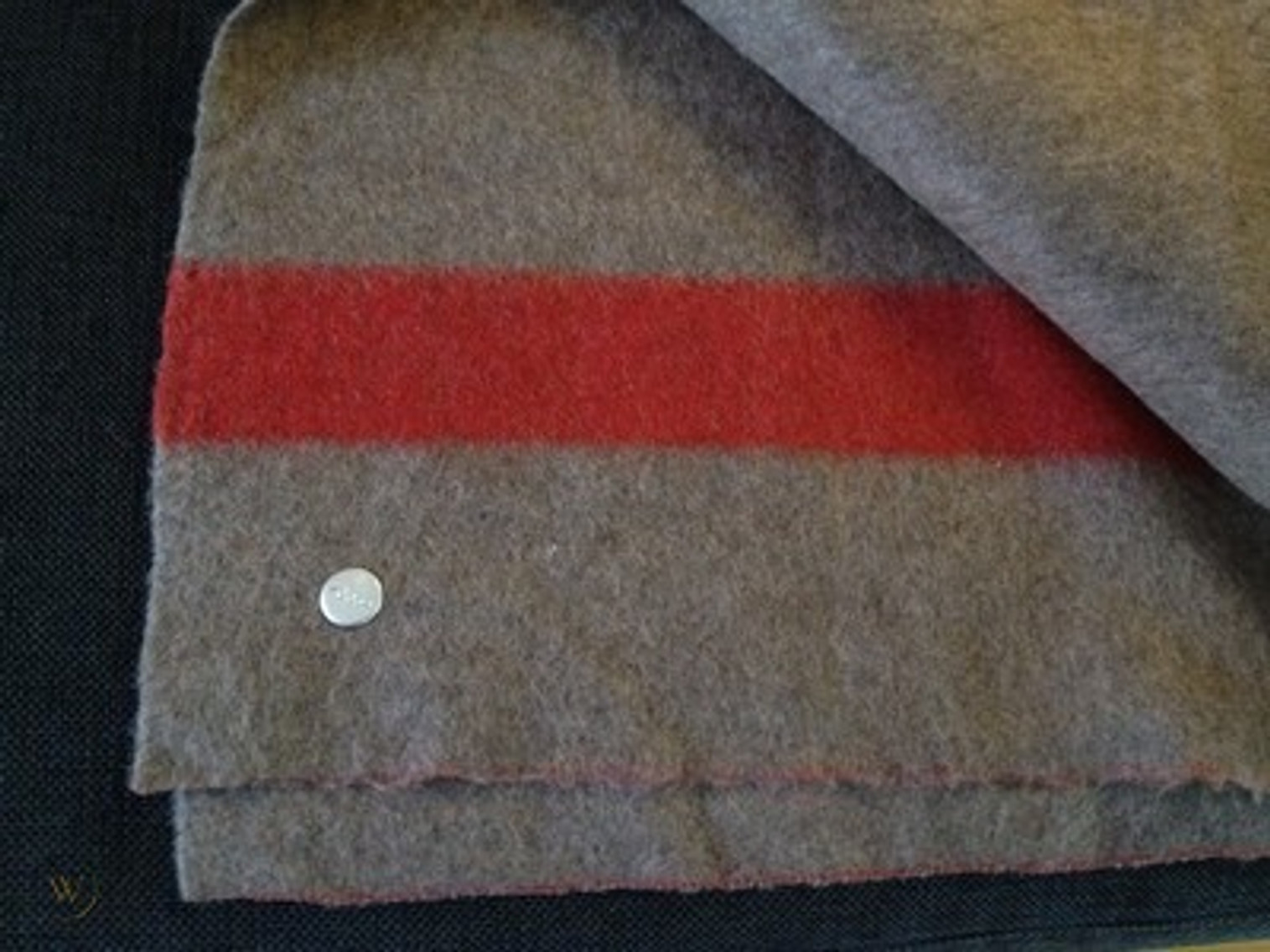 Swiss Style Wool Blanket Tan/Red Stripe