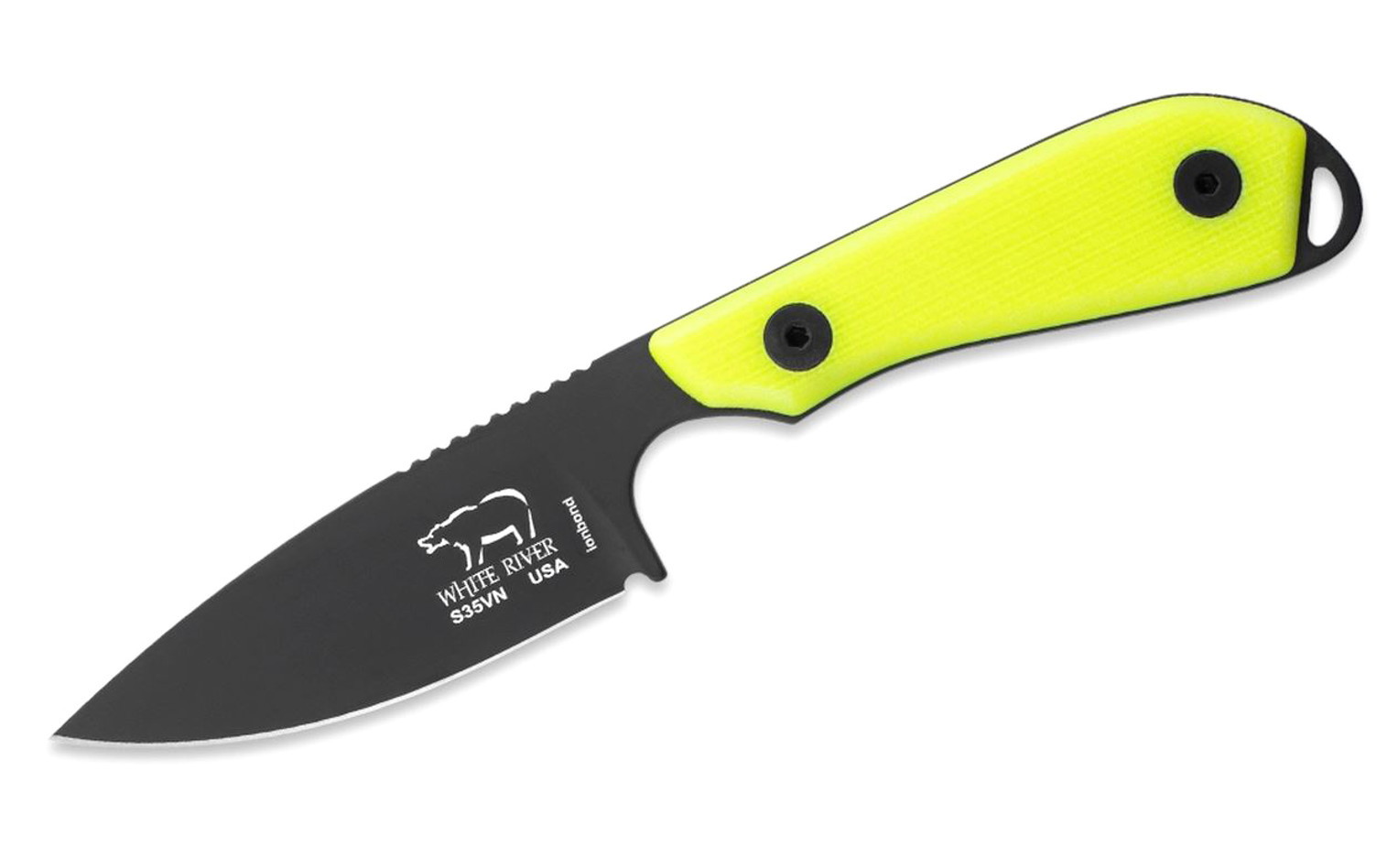 White River M1 Backpacker Pro Fixed Blade Knife, S35VN Black, G10 High-Vis, Kydex Sheath