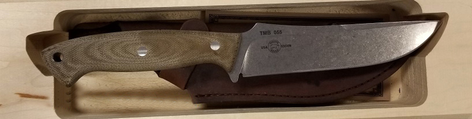 White River Tom Mack Boss Fixed Blade Knife, S35VN, Micarta OD, Leather Sheath