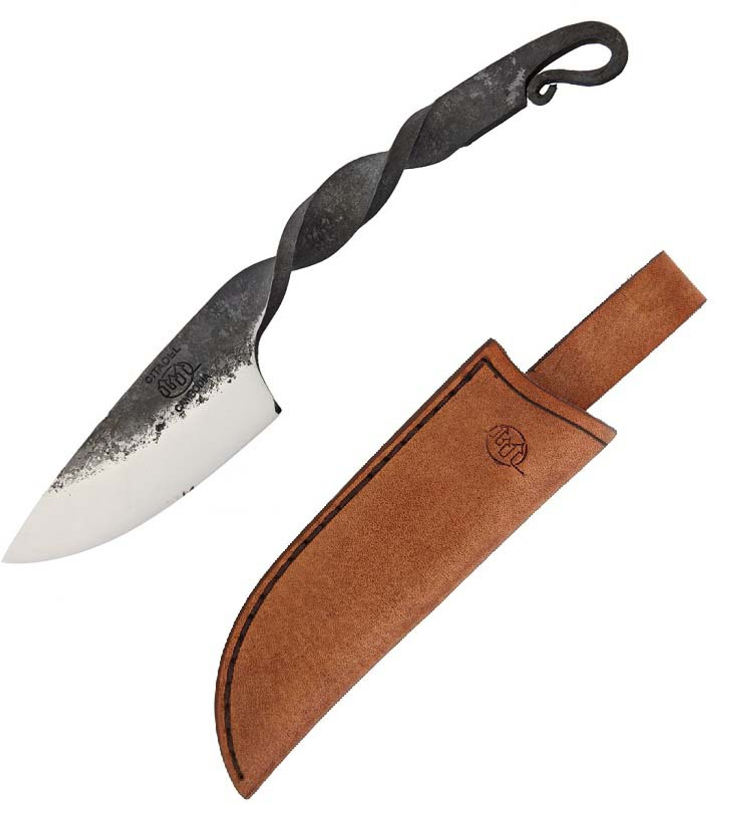 Citadel Twisted Big Fixed Blade Knife, DBH7 Steel, Leather Sheath, KC4207