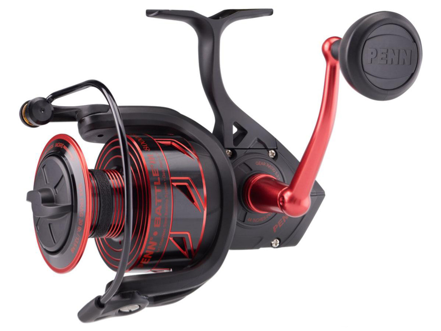 Penn Battle III Ambidextrous Reversible Spinning Fishing Reel (Model: Red Black / BTLIII8000HS)