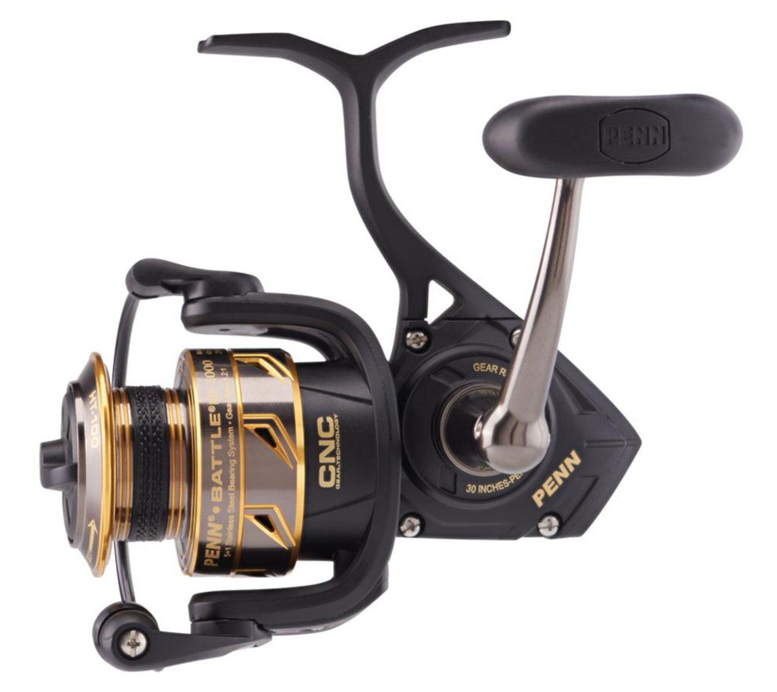 Penn Battle III Ambidextrous Reversible Spinning Fishing Reel (Model: Black Gold / BTLIII2000)