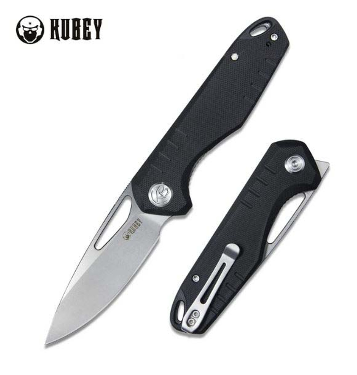 Kubey Flipper Folding Knife, D2 Satin, G10 Black, KU324A