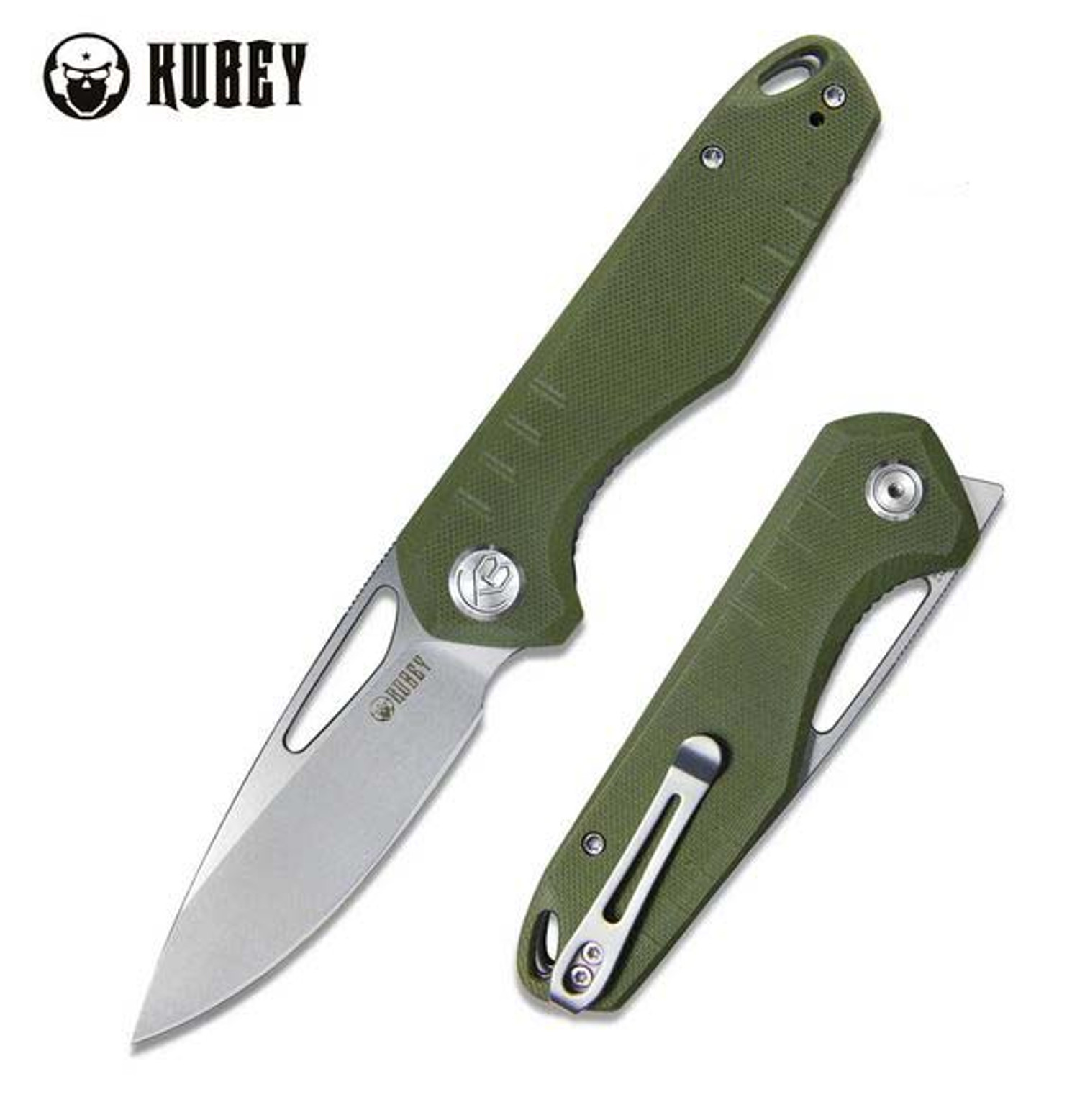 Kubey Flipper Folding Knife, D2 Satin, G10 Green, KU324D