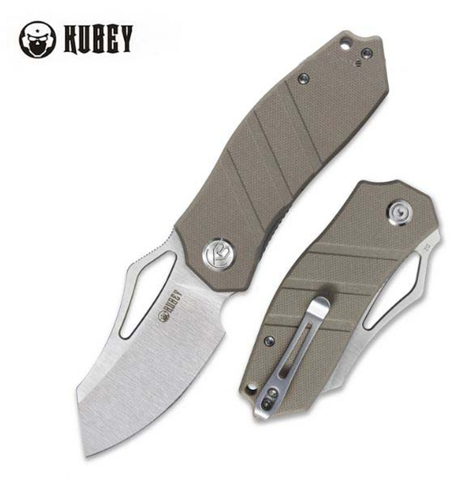Kubey Flipper Folding Knife, D2 Satin, G10 Tan, KU335B