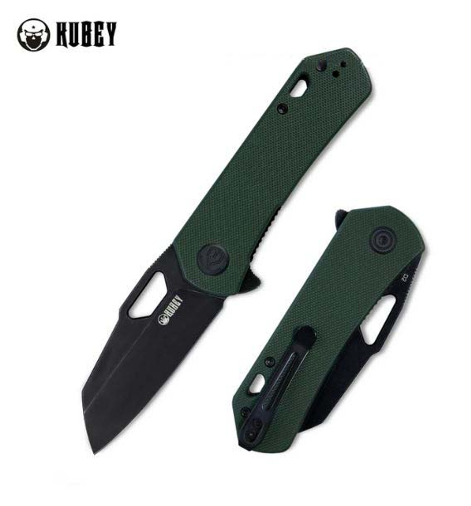 Kubey Flipper Folding Knife, D2 Black SW, G10 OD Green, KU332D