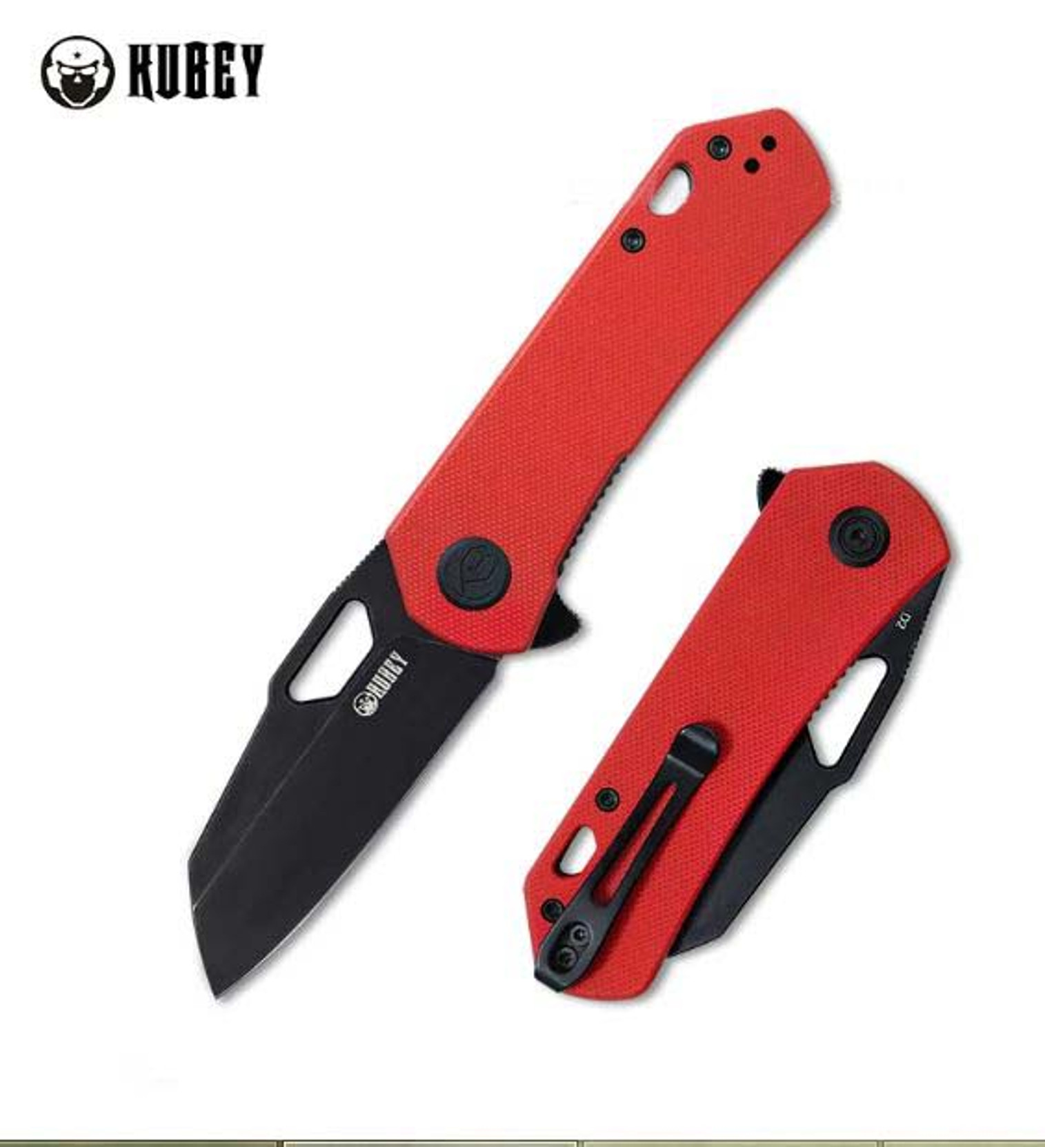 Kubey Flipper Folding Knife, D2 Black SW, G10 Red, KU332C