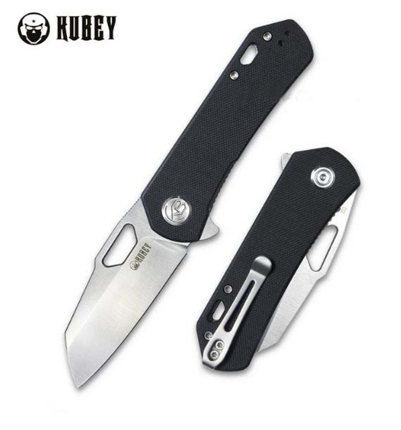 Kubey Flipper Folding Knife, D2 Satin, G10 Black, KU332A