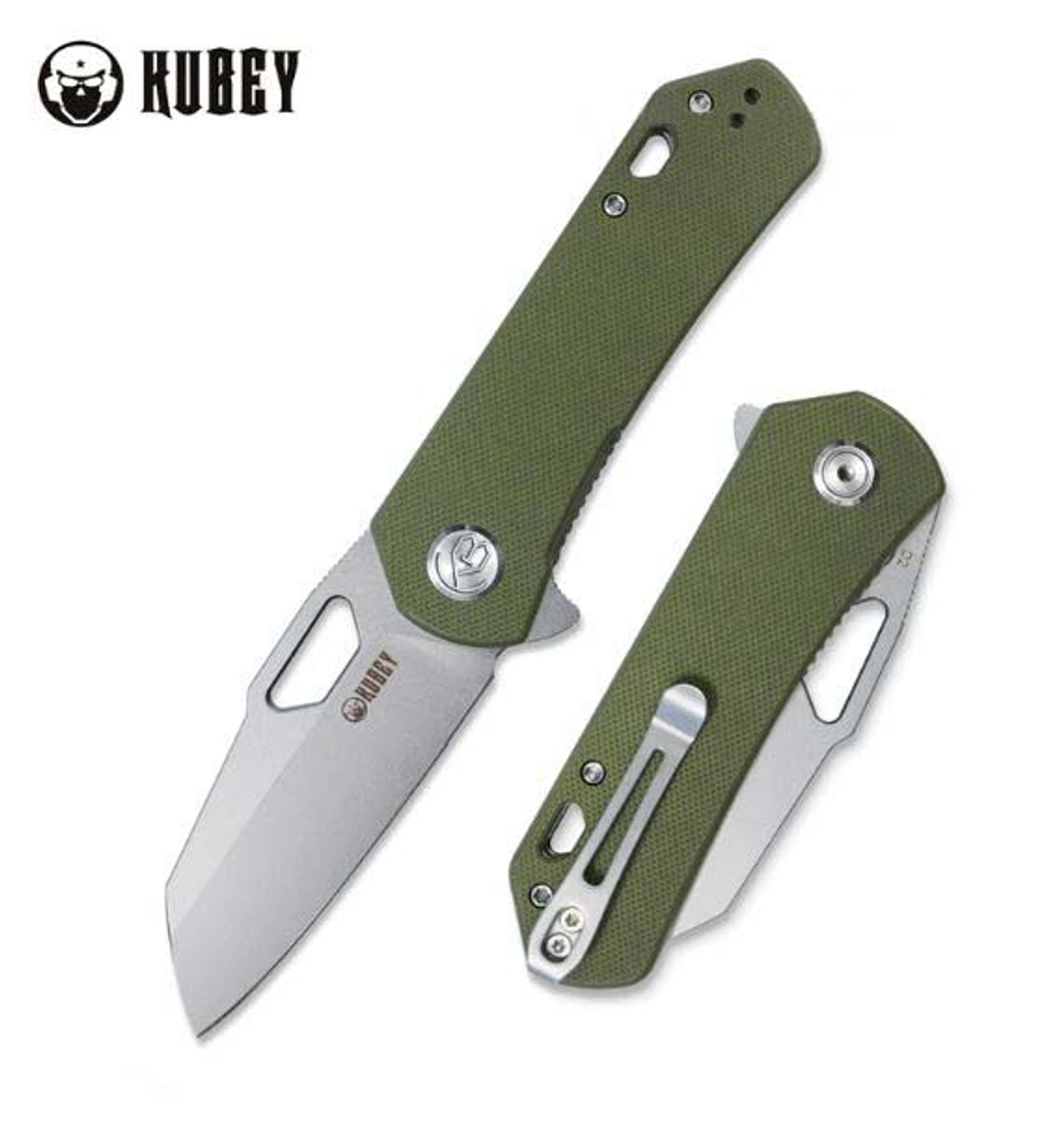 Kubey Flipper Folding Knife, D2 Steel, G10 Olive, KU332B