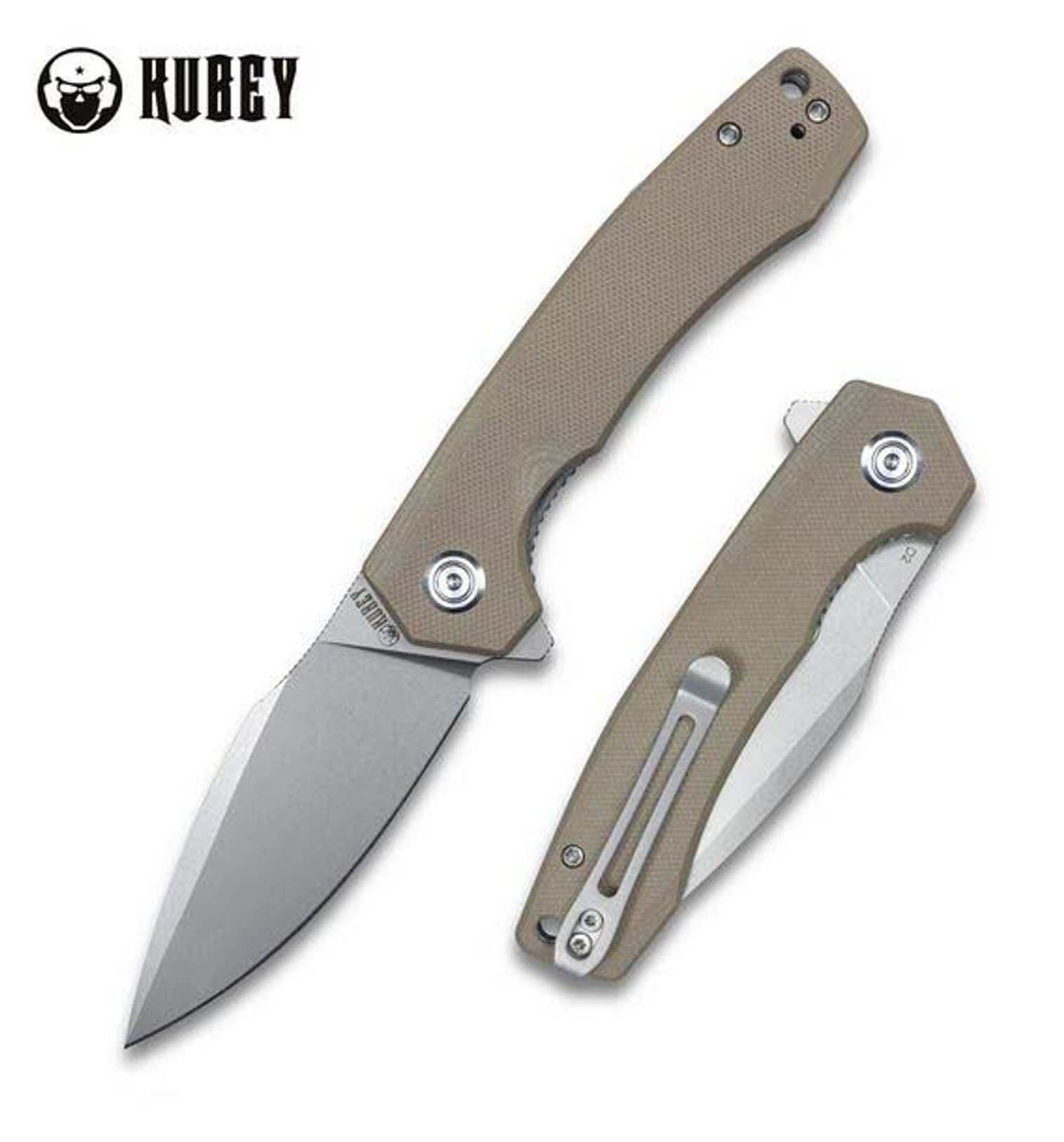 Kubey Flipper Folding Knife, D2 Steel, G10 Tan, KU901H