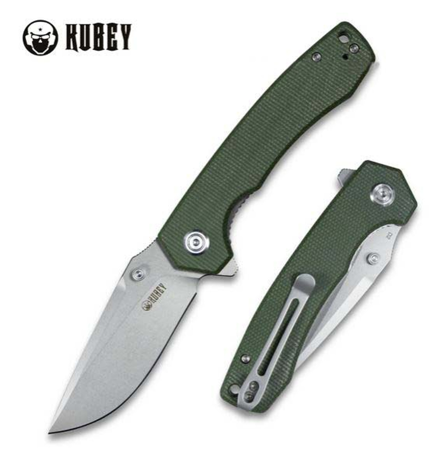 Kubey Flipper Folding Knife, D2 Steel, Micarta Green, KU901C