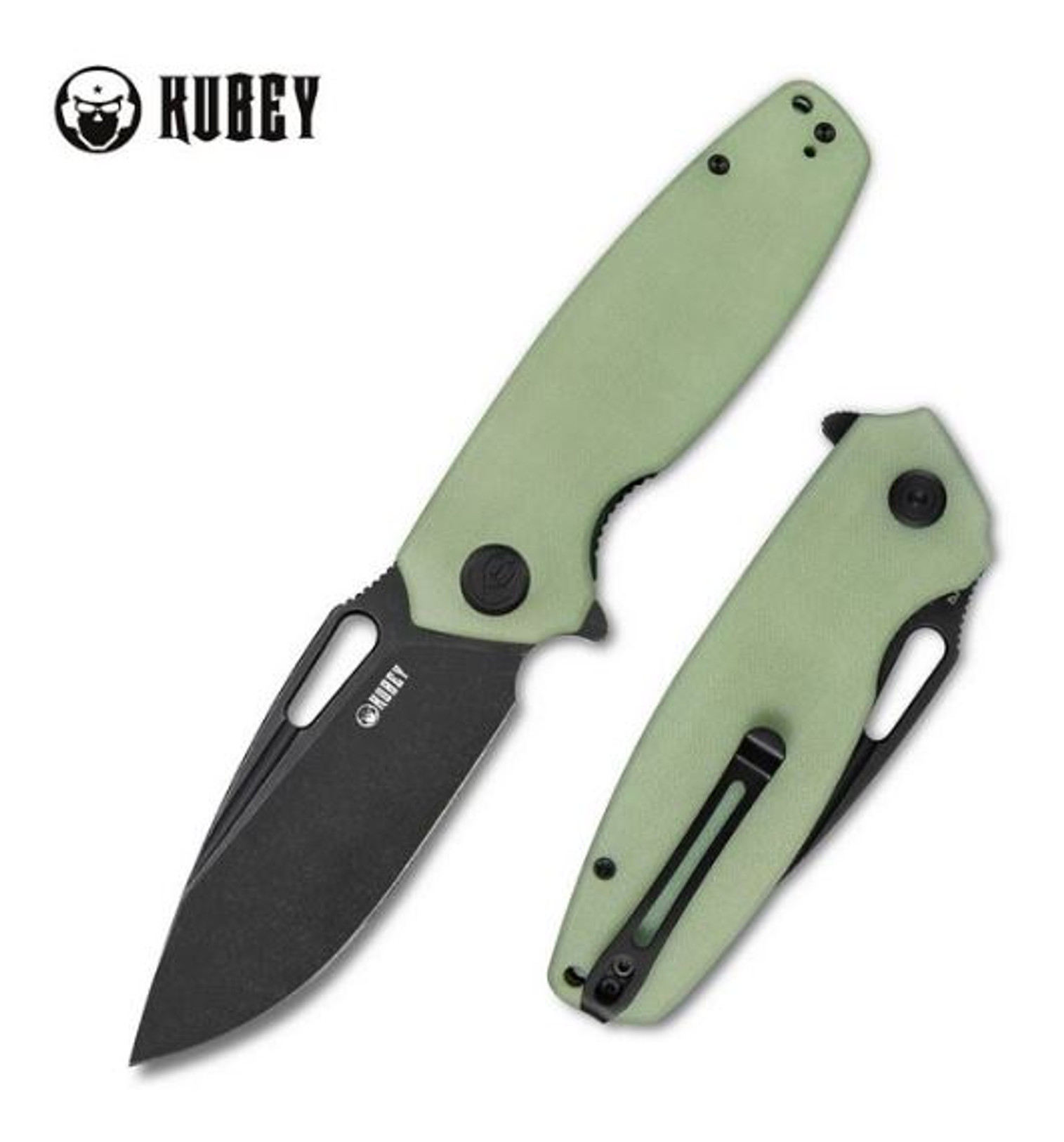 Kubey Flipper Folding Knife, D2 Black SW, G10 Jade, KU322E