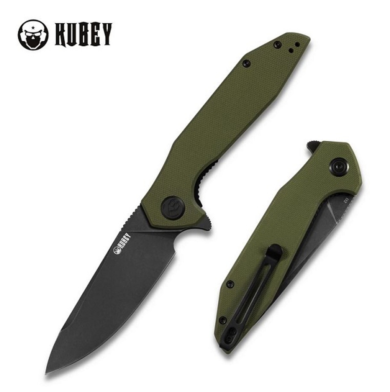 Kubey Nova Flipper Folding Knife, D2 Black SW, G10 Green, KU117E