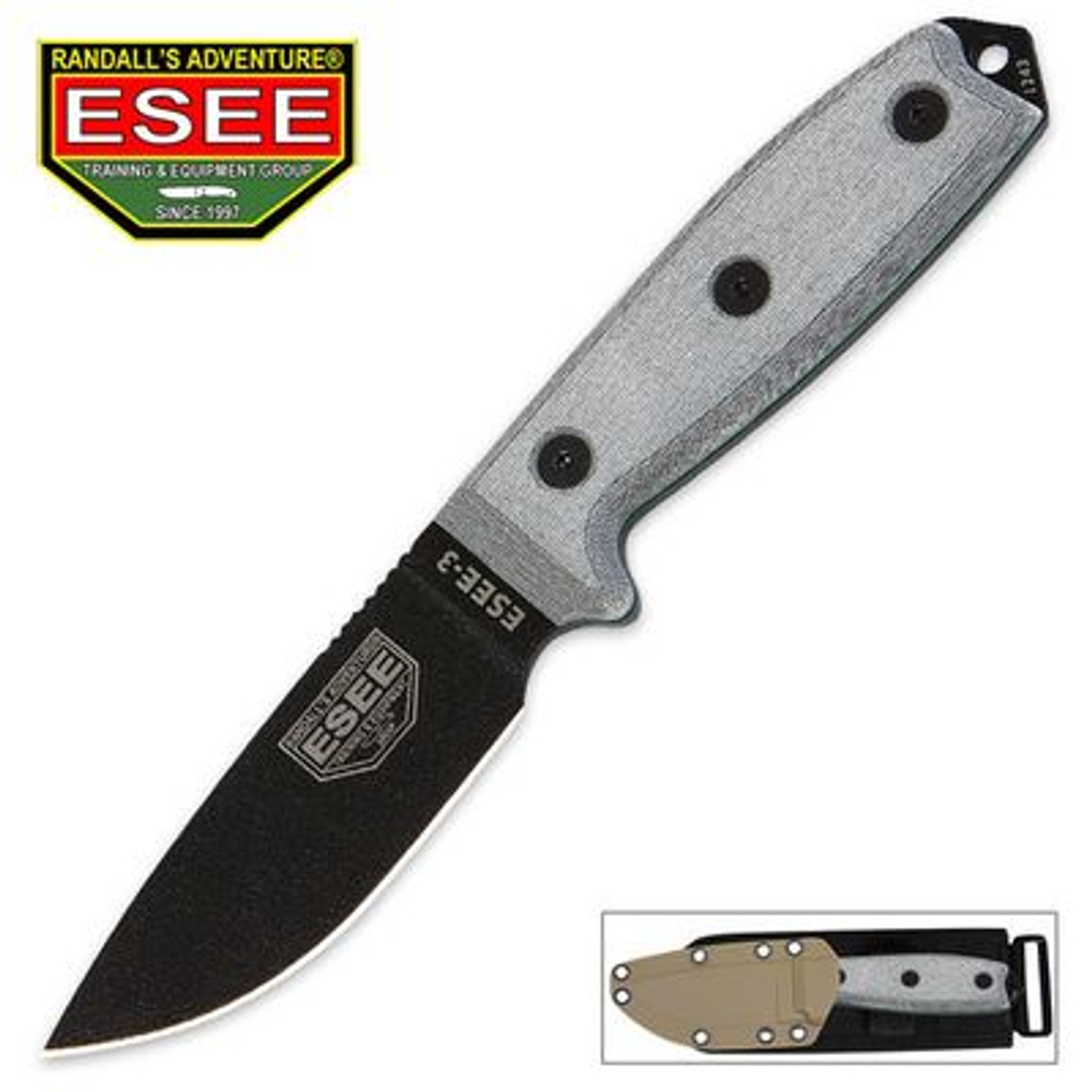 ESEE-3 Special Team Knife w/Sheath - Plain Edge