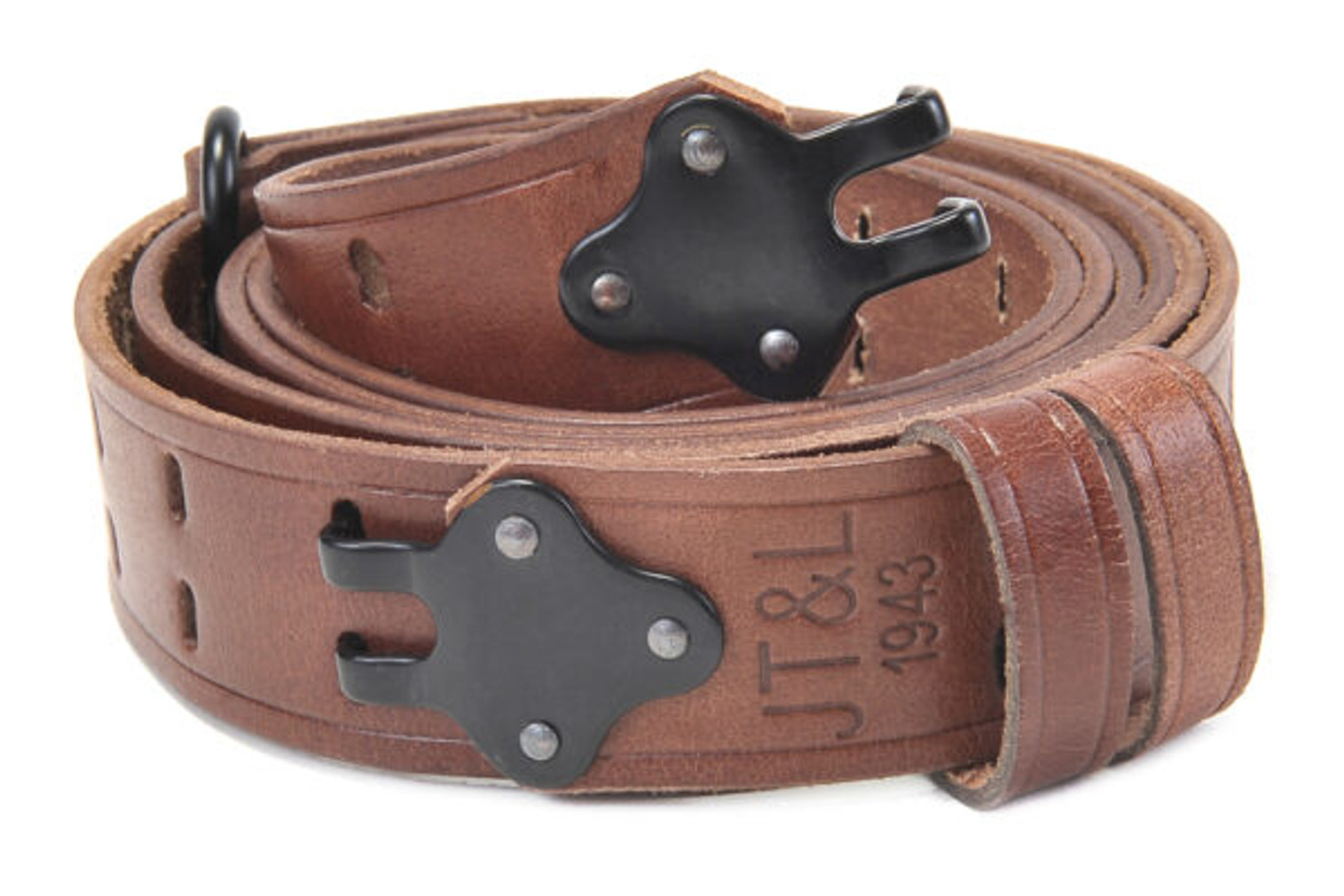 M1907 Leather Rifle Sling Dated 1943 Black Hardware M1 Garand Springfield Premium Drum Dyed Leather