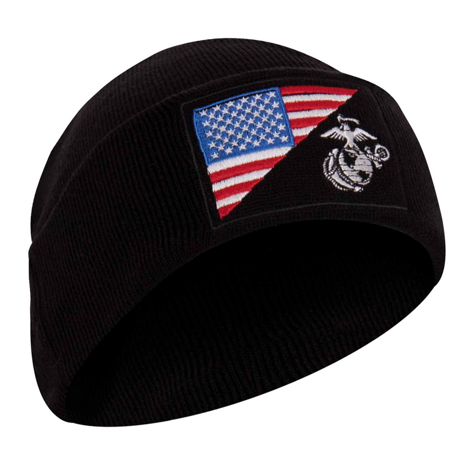 Rothco USMC Eagle, Globe and Anchor/US Flag Deluxe Fine Knit Watch Cap - Black