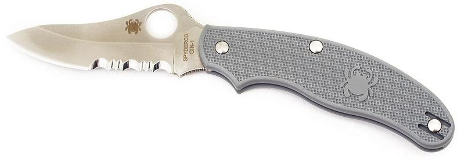 Spyderco UK Penknife Gray FRN Drop Point Combo Edge Folding Knife