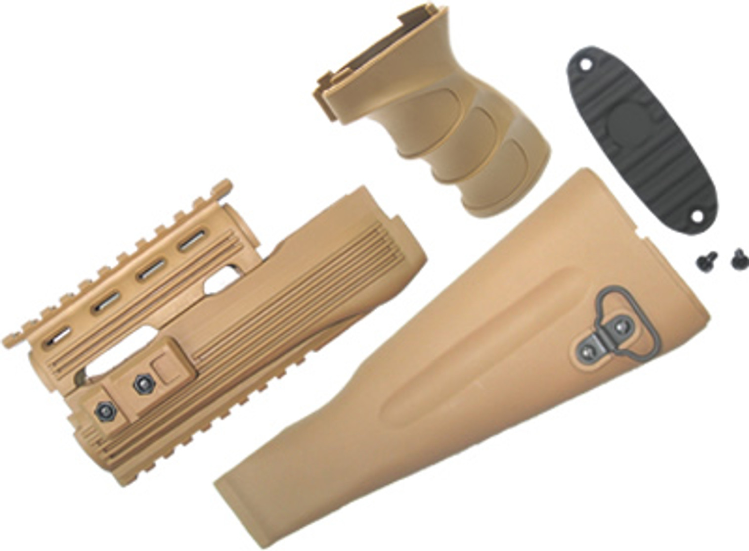 King Arms  AK Railed Hand Guard / Grip / Stock Kit - Tan