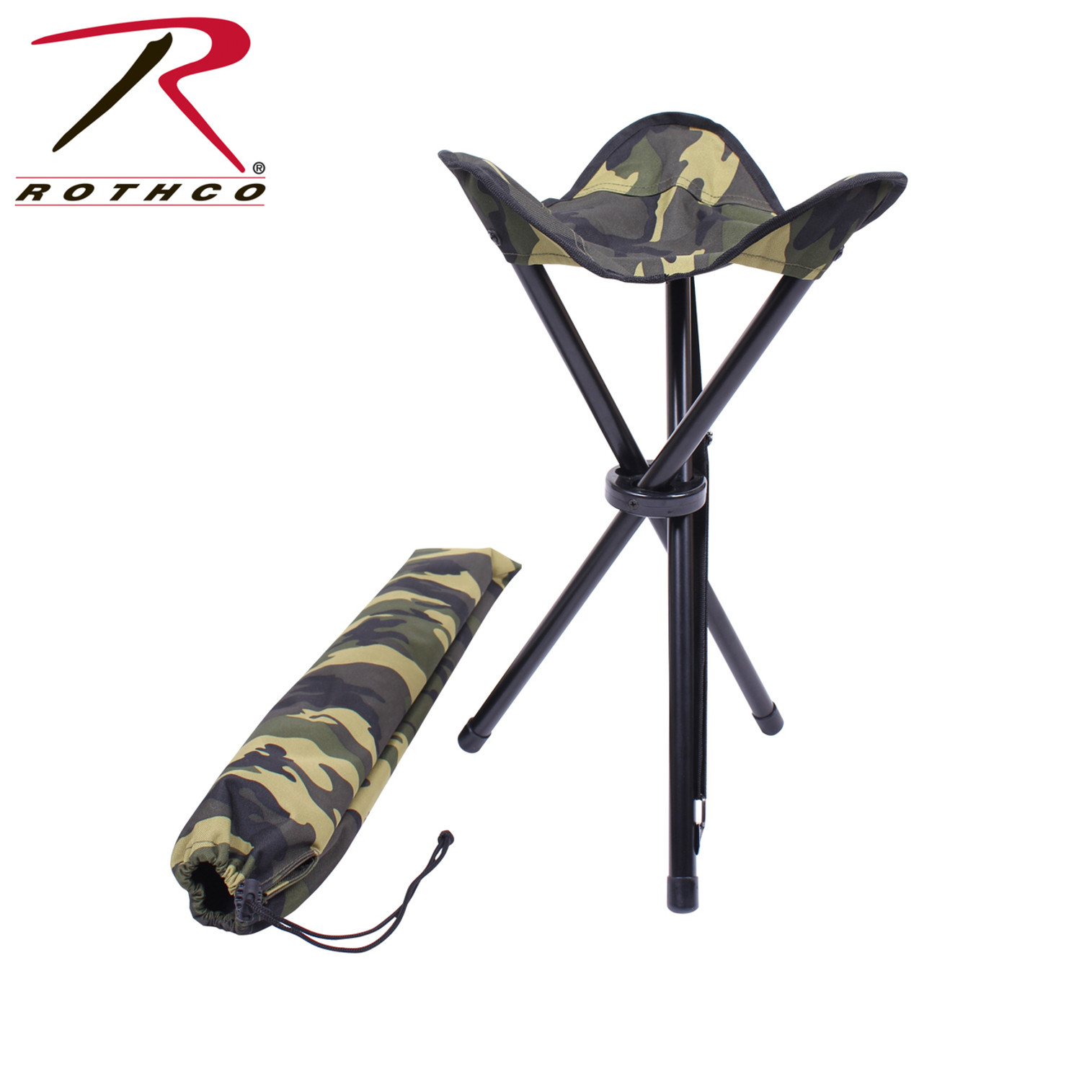 Rothco Collapsible Stool With Carry Strap - Woodland Camo