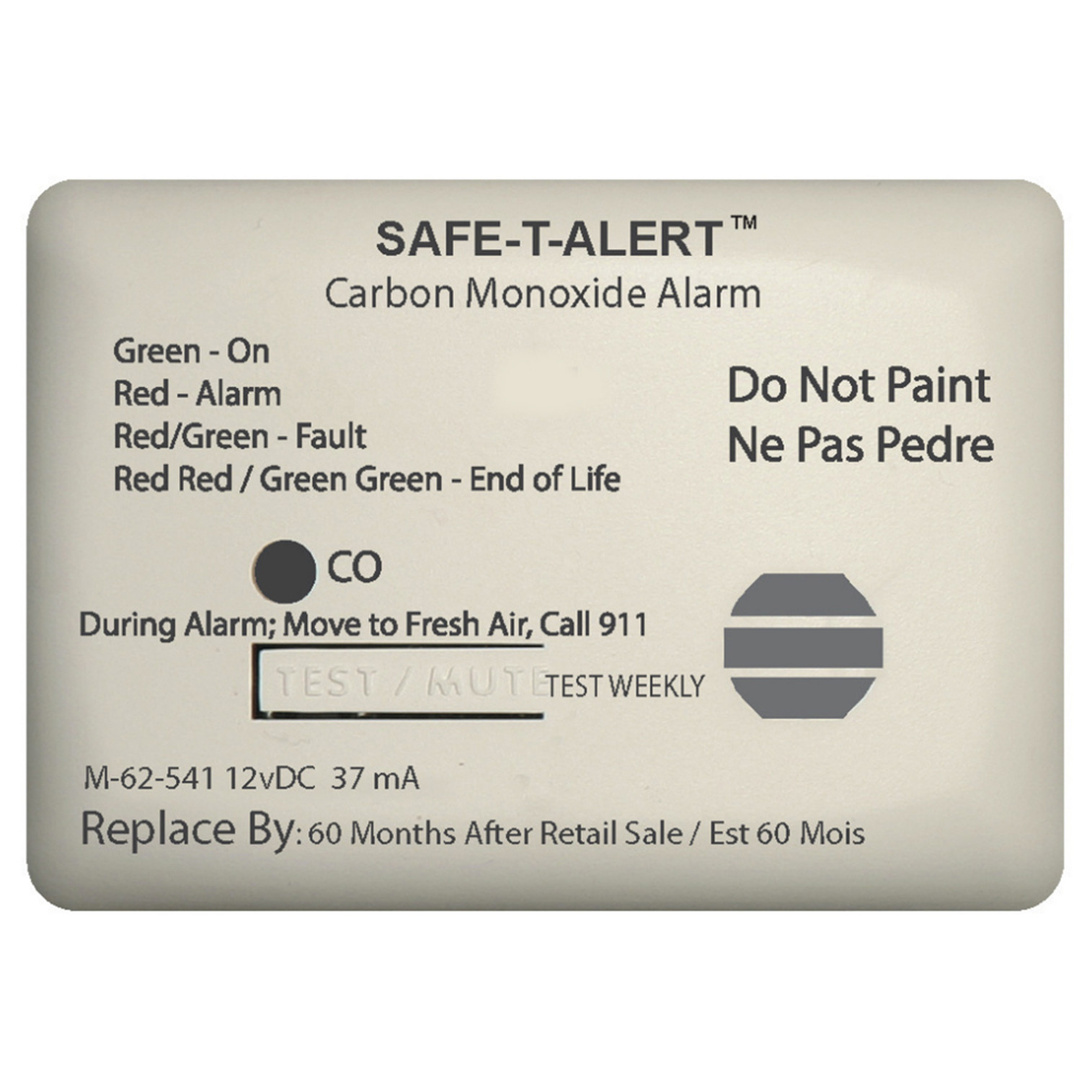 Safe-T-Alert 62 Series Carbon Monoxide Alarm w/Relay - 12V - 62-541-Marine-RLY-NC - Surface Mount - White