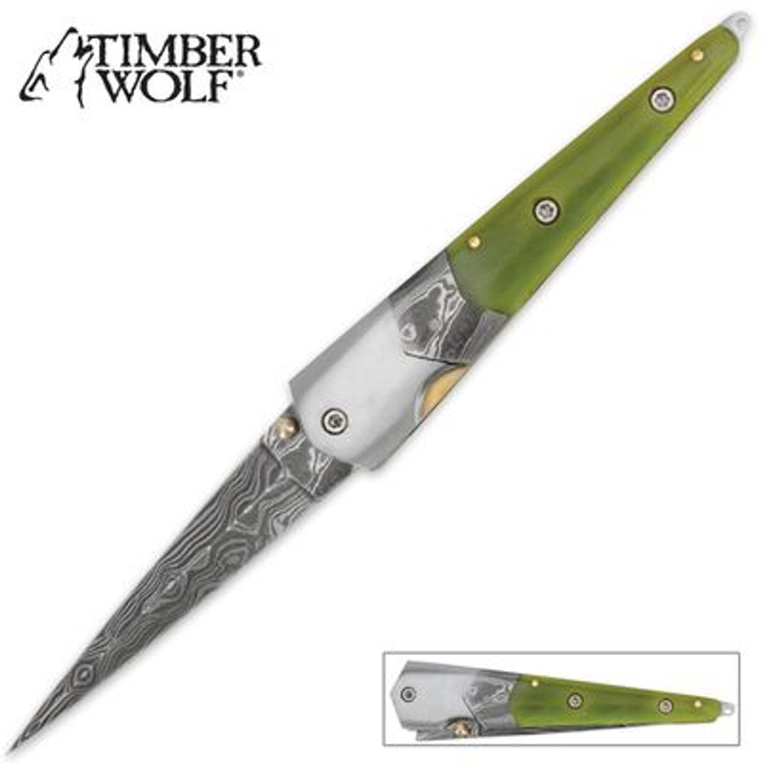 Timber Wolf Green Bone Mosaic Ladder Pocket Knife