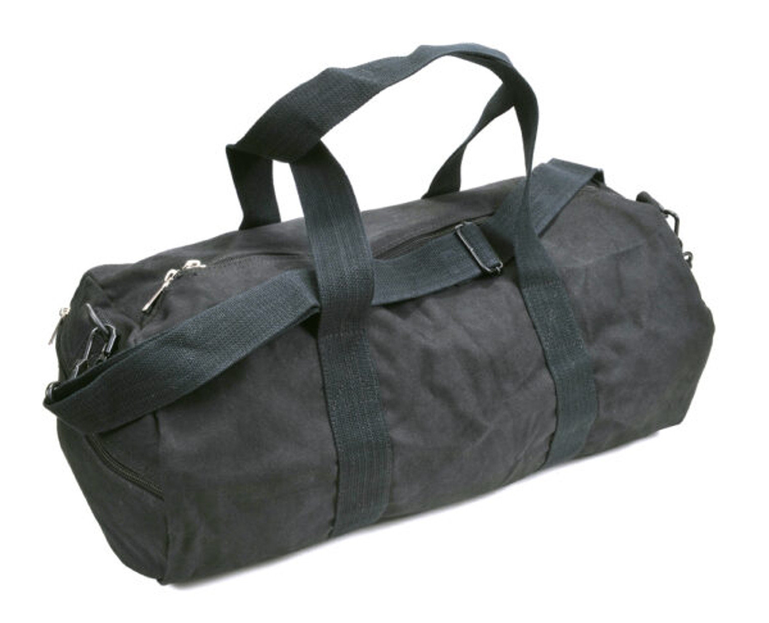 Vintage Black Cotton Webbing Duffel Bag W/Shoulder Strap