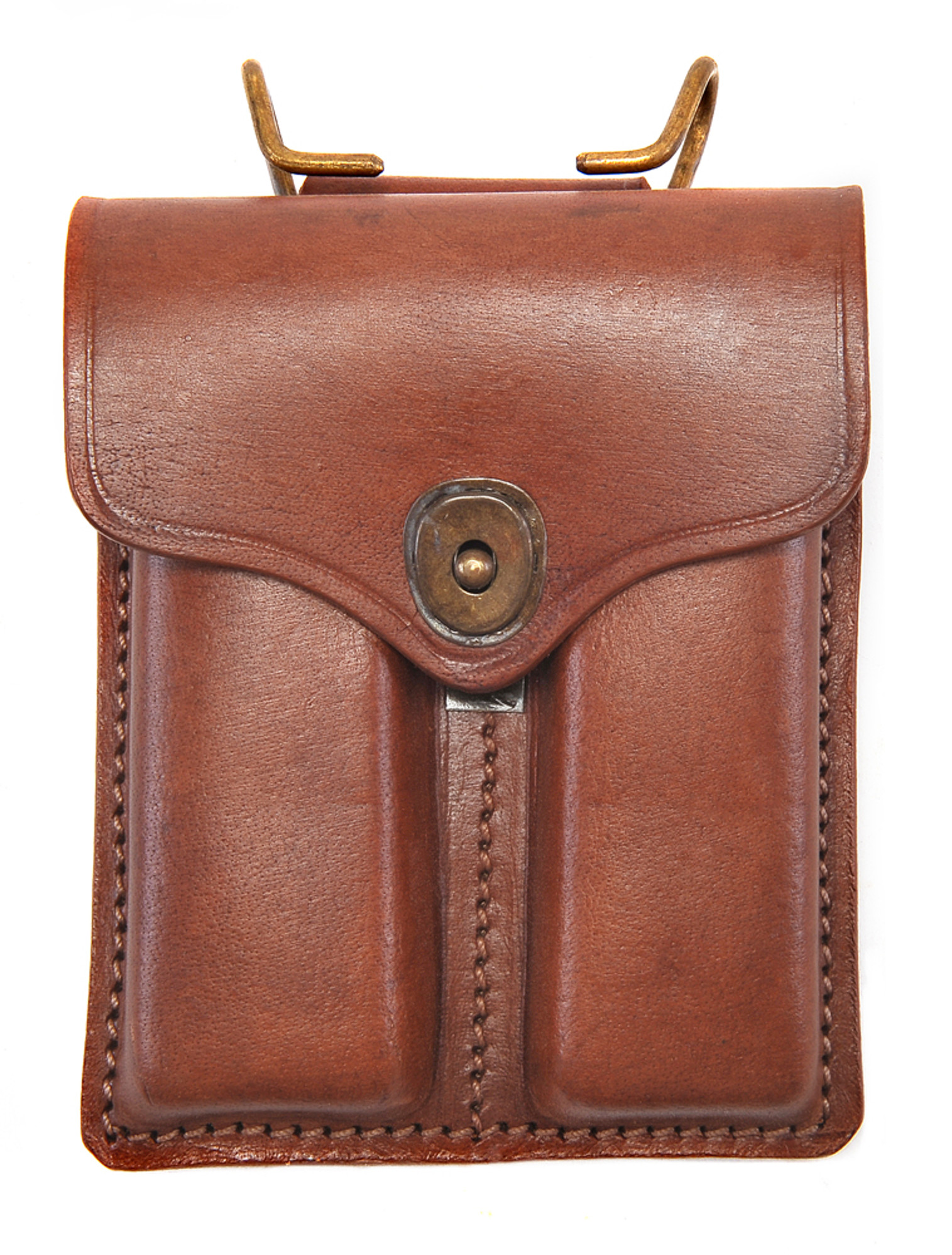 Brown Premium Drum Dyed Leather .45 Double Magazine Pouch w/Hanger