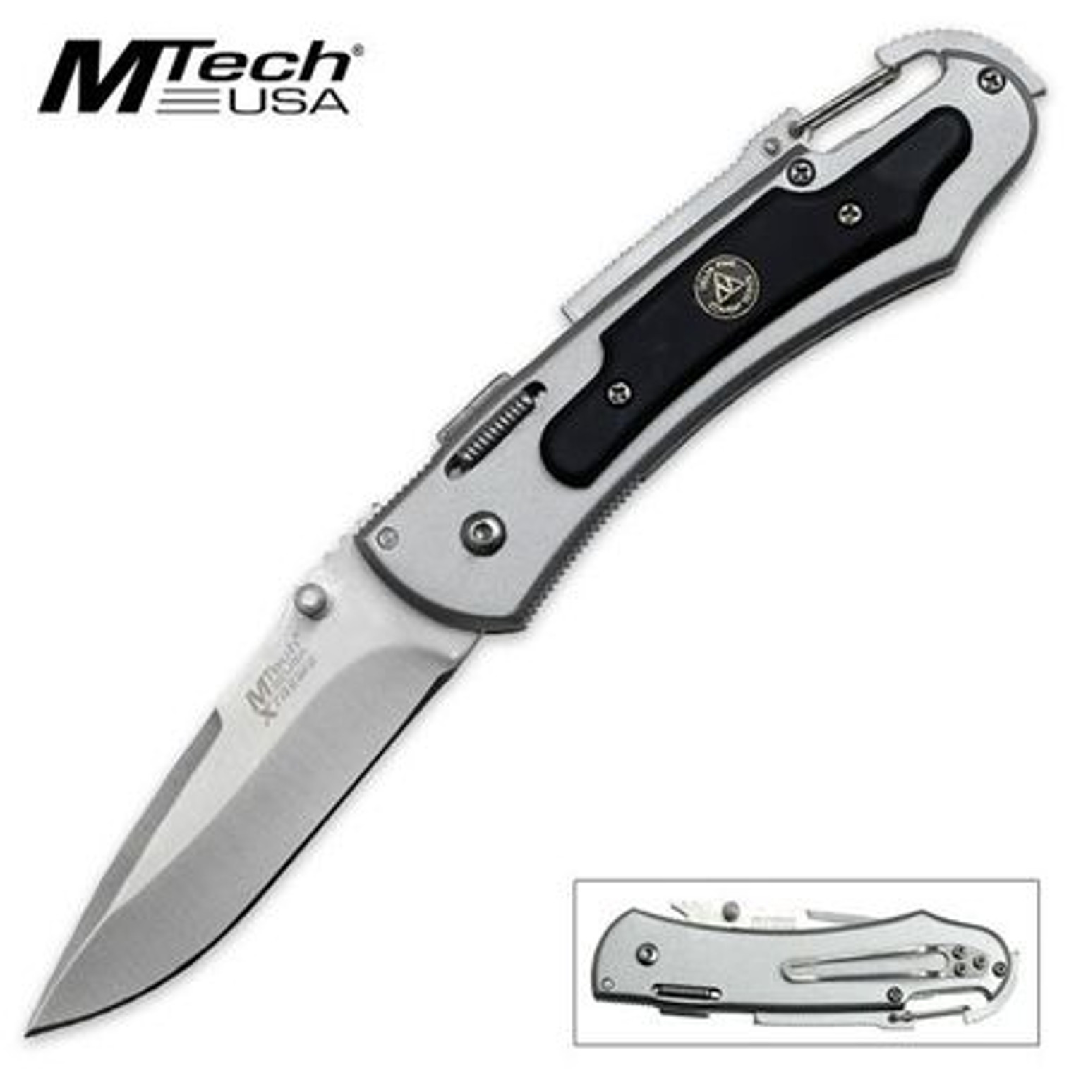 MTech Xtreme Folding Pocket Knife w/ Carabiner - Silver