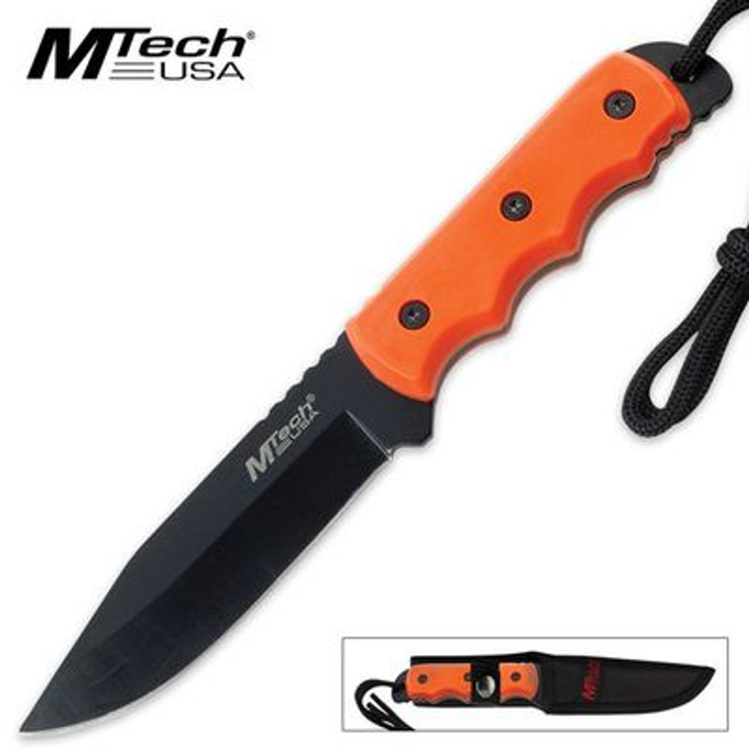 MTech Modified Clip Point Fixed Blade Knife - Orange
