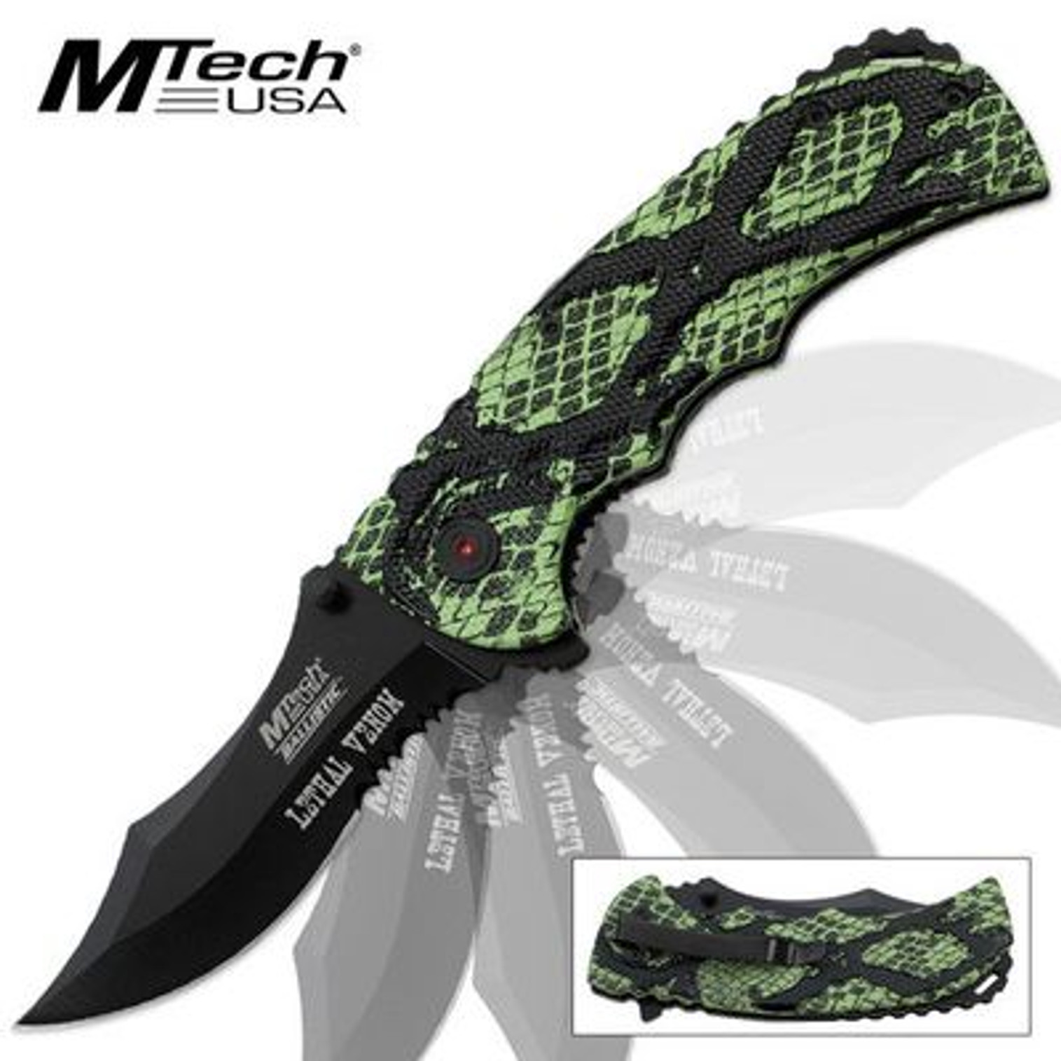 MTech Ballistic Lethal Venom Assisted Open Pocket Knife Snake Skin Camo - Green