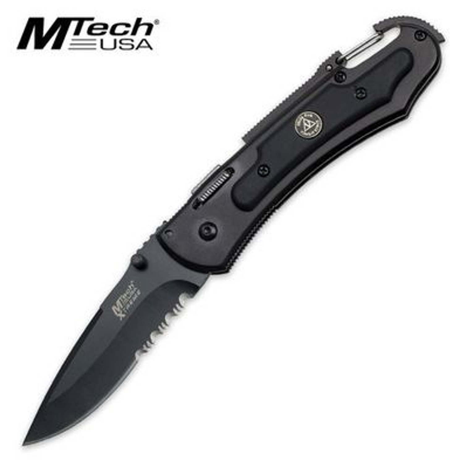 MTech Xtreme Folding Pocket Knife w/ Carabiner - Black