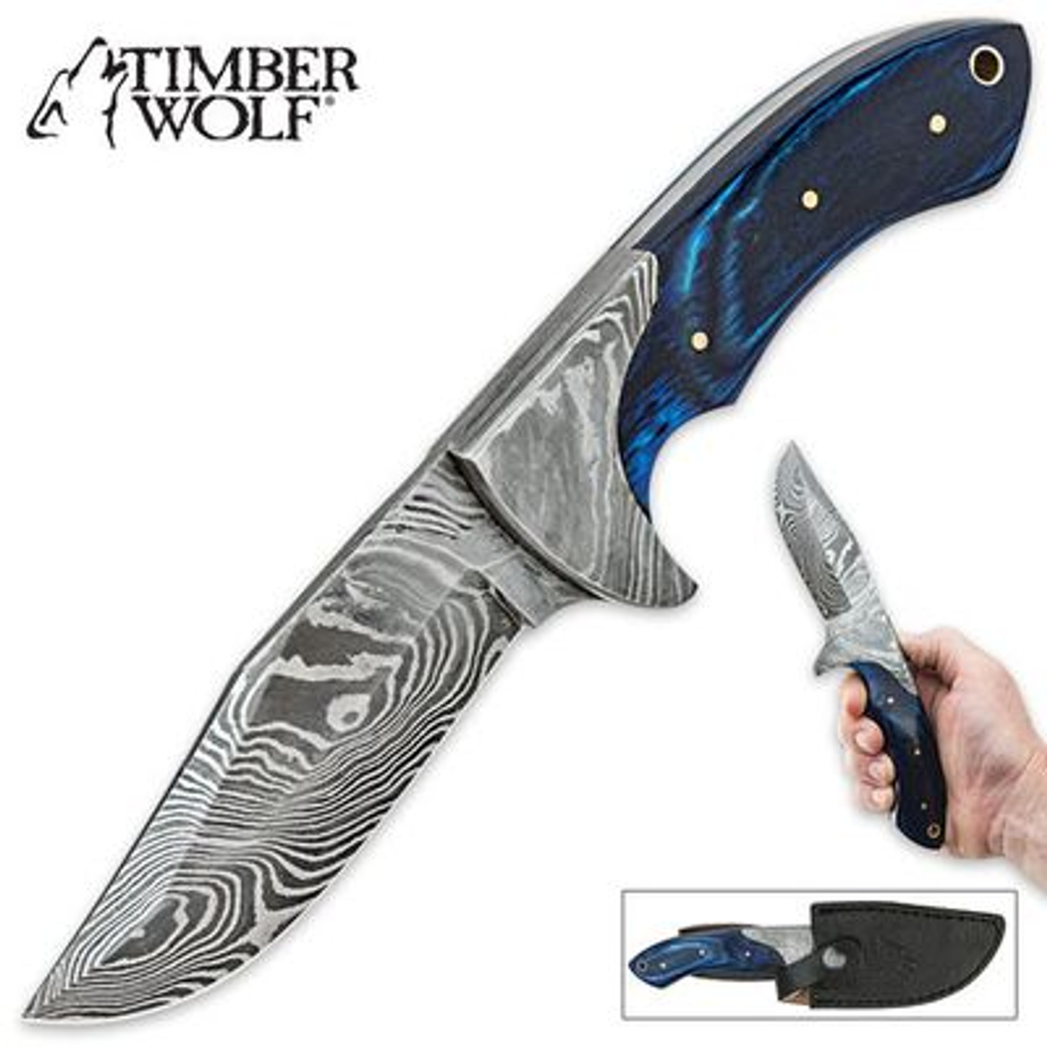 Timber Wolf Fixed Blade Blue Blaze Bowie Knife w/Leather Sheath