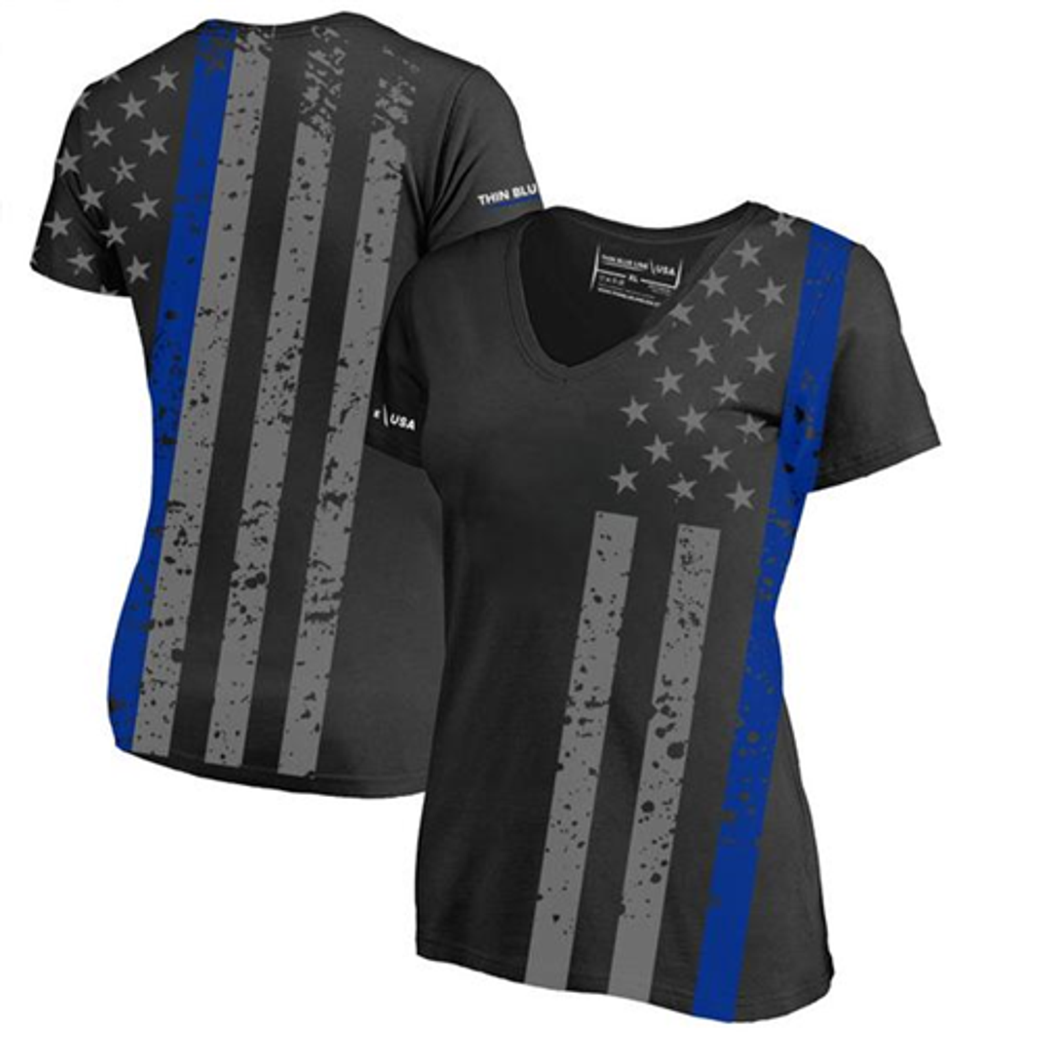 Women's Athletic V-neck T-shirt - All-over, Thin Blue Line - KRTBL-SUB-TBL-WOM-SHIRT-M