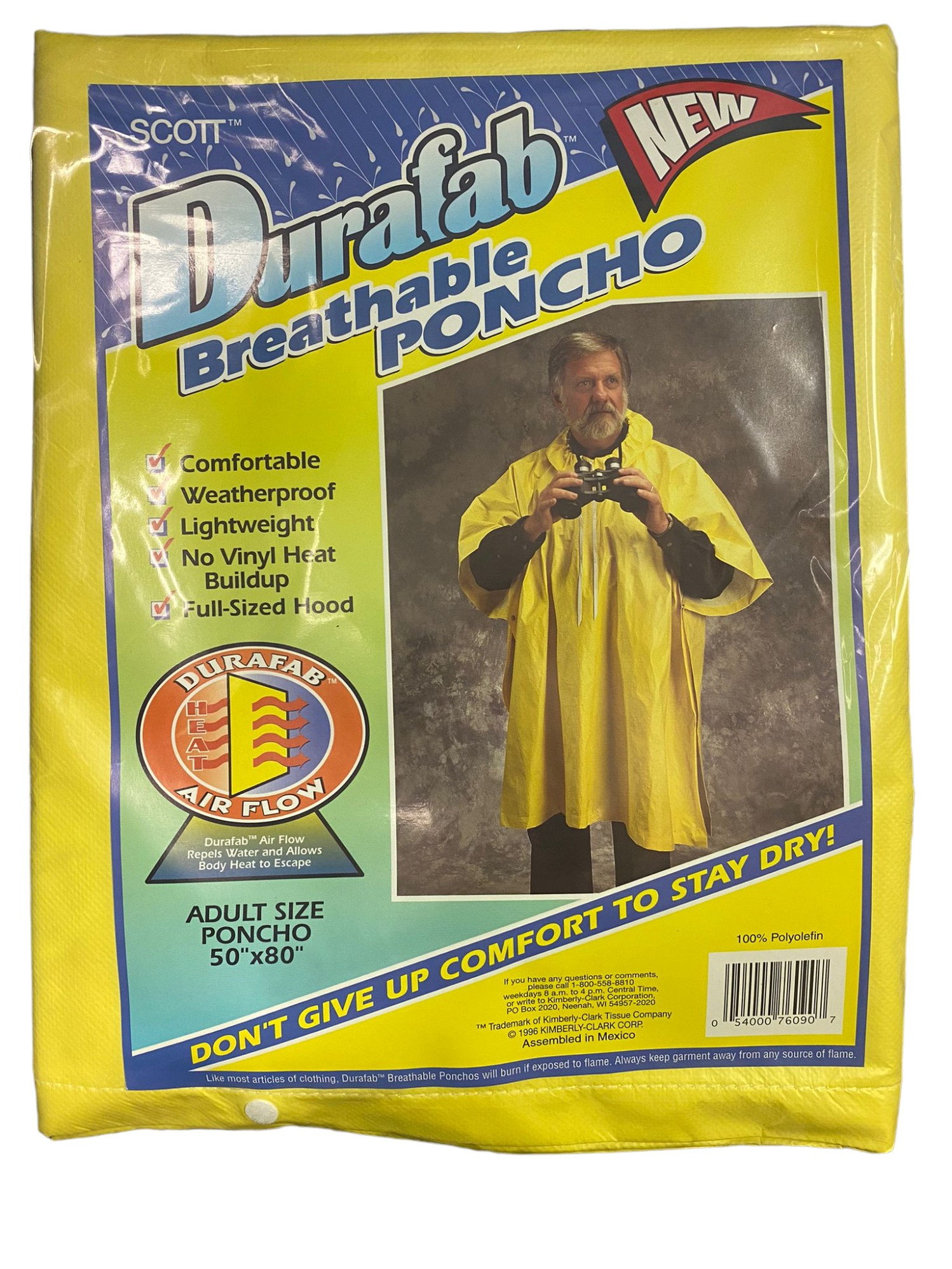 Durafab Breathable Rain Poncho Yellow