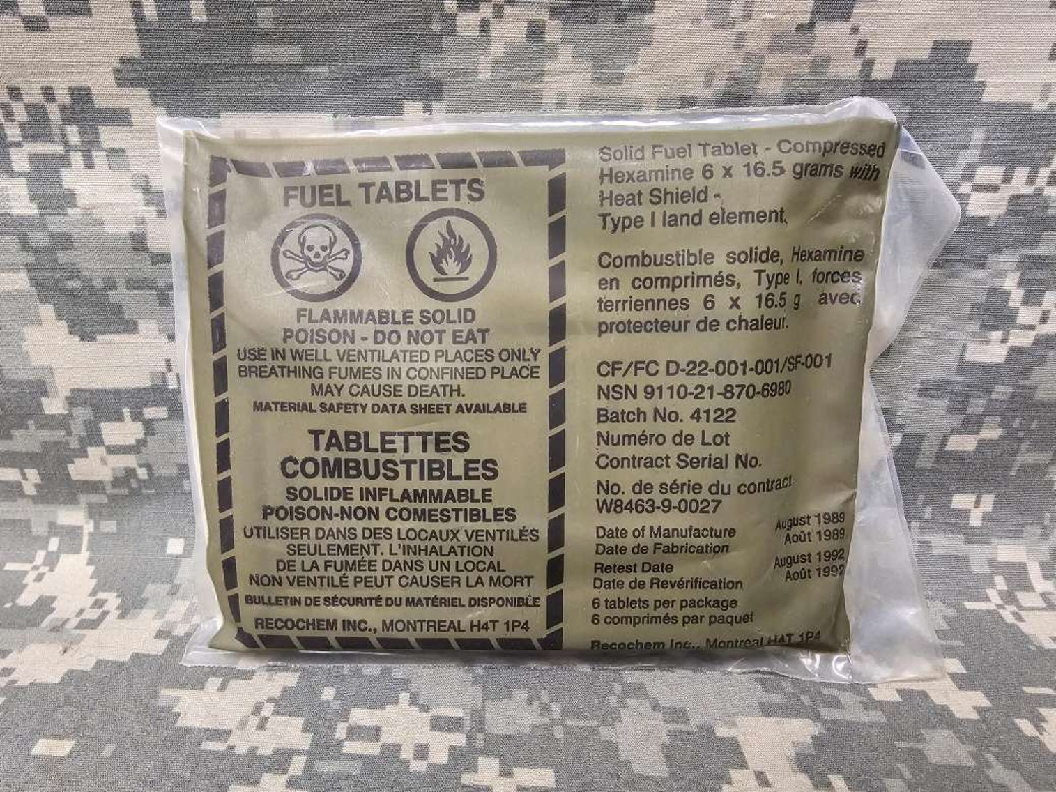 Canadian Armed Forces Hexamine Flue Tablets
