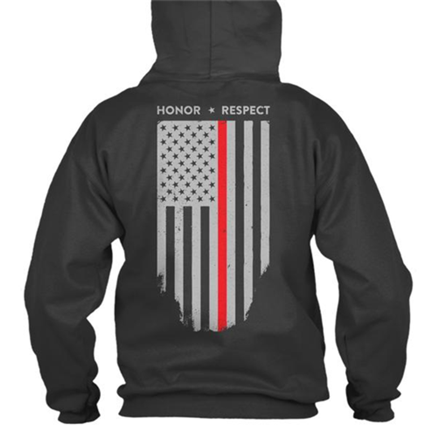 Hoodie - Thin Red Line American Flag Honor & Respect - KRTBL-TRL-H-BLACK-L