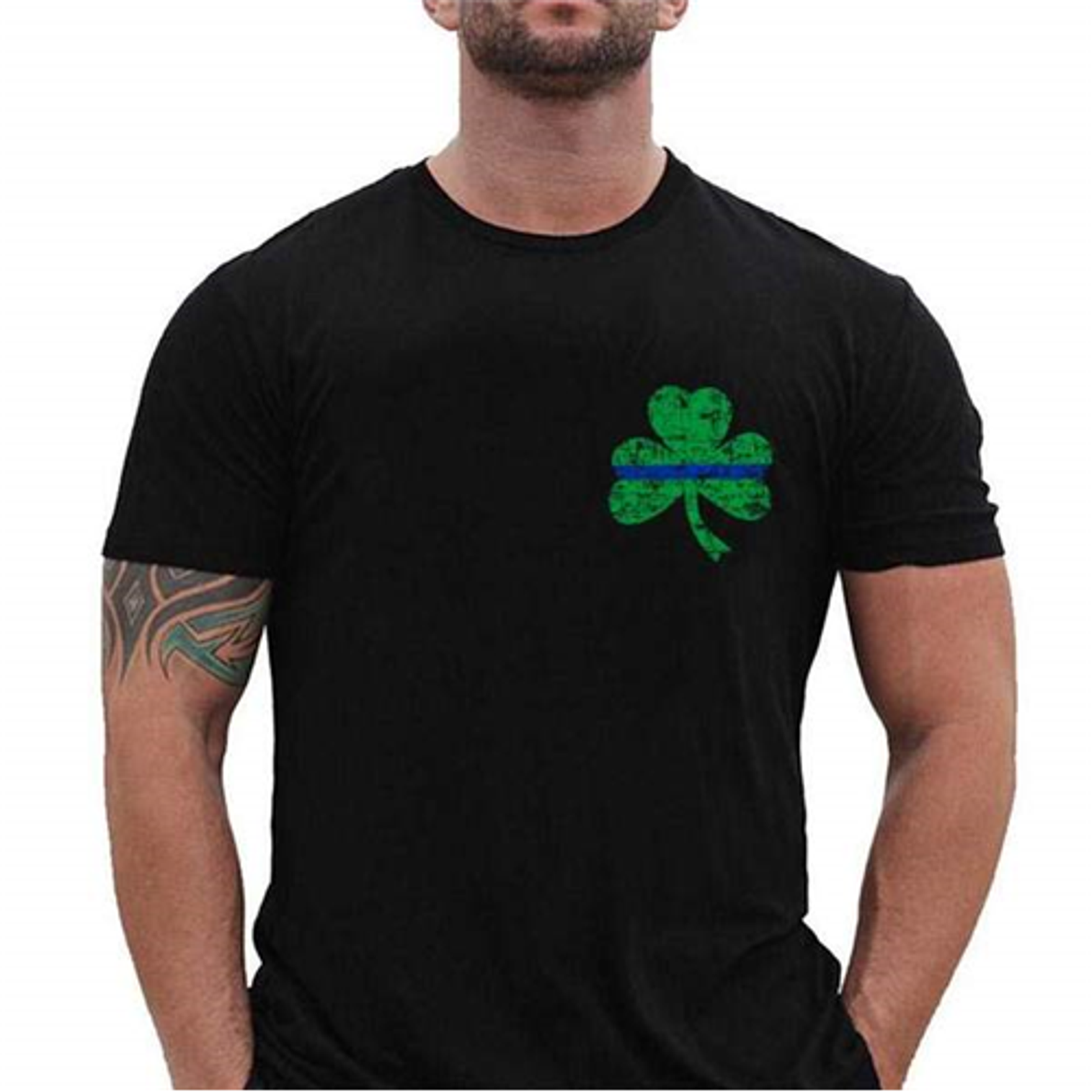 T-shirt, Small Shamrock, Thin Blue Line - KRTBL-STPAT-SM-TBL-SHIRT-BLACK-LG