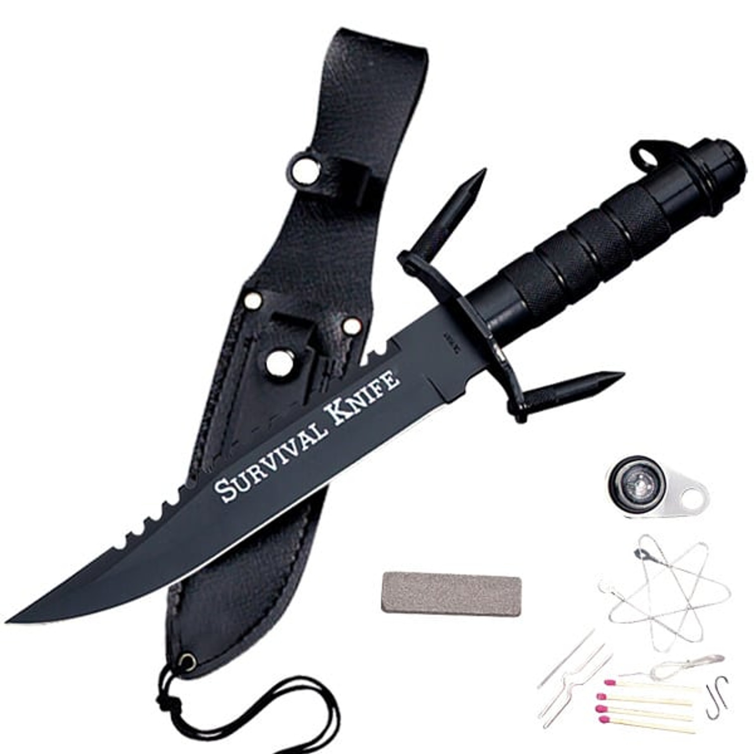Rambo Style Spiked Survival Knife - Black 