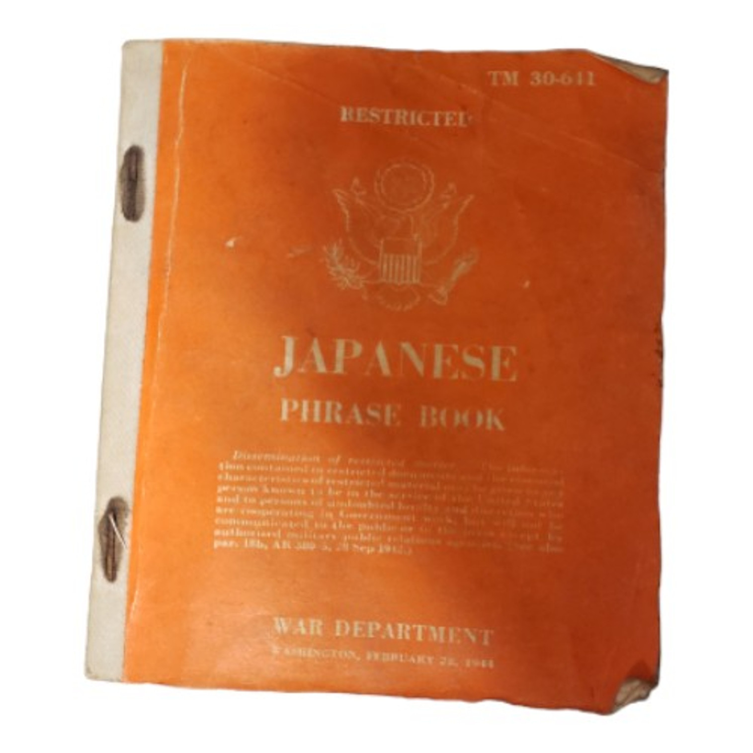 WW2 Japanese Phrase Book Dated February 26 1944