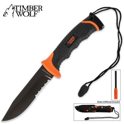 Timber Wolf Ultimate Survival Fixed Blade Knife - Black/Orange