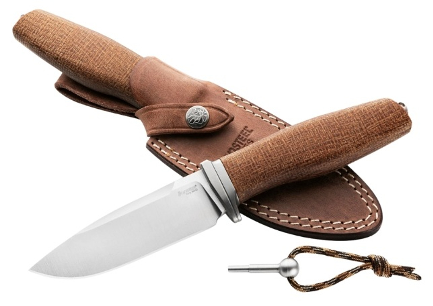 Lion Steel Acha Fixed Blade Burlap Micarta Natural Leather Sheath