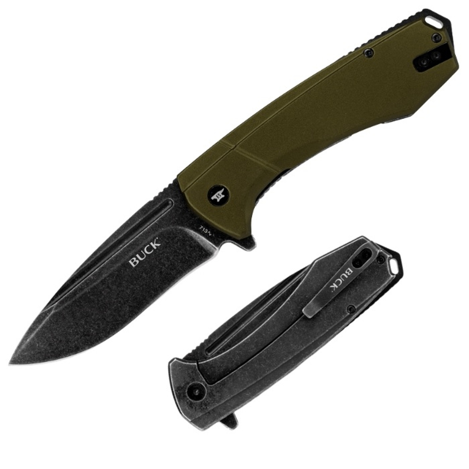Buck Ruckus Flipper Framelock Knife D2 Black Aluminum Green