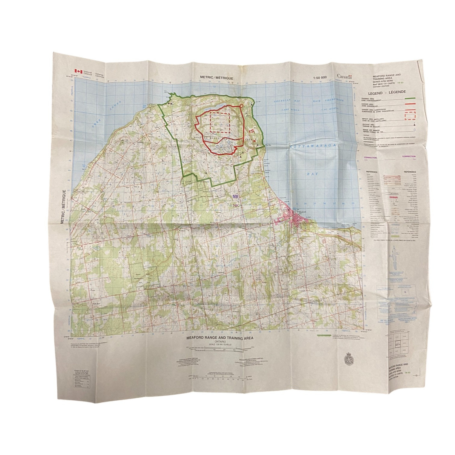 Canadian Armed Forces Meaford Range & Training Area Map 31" X 26"