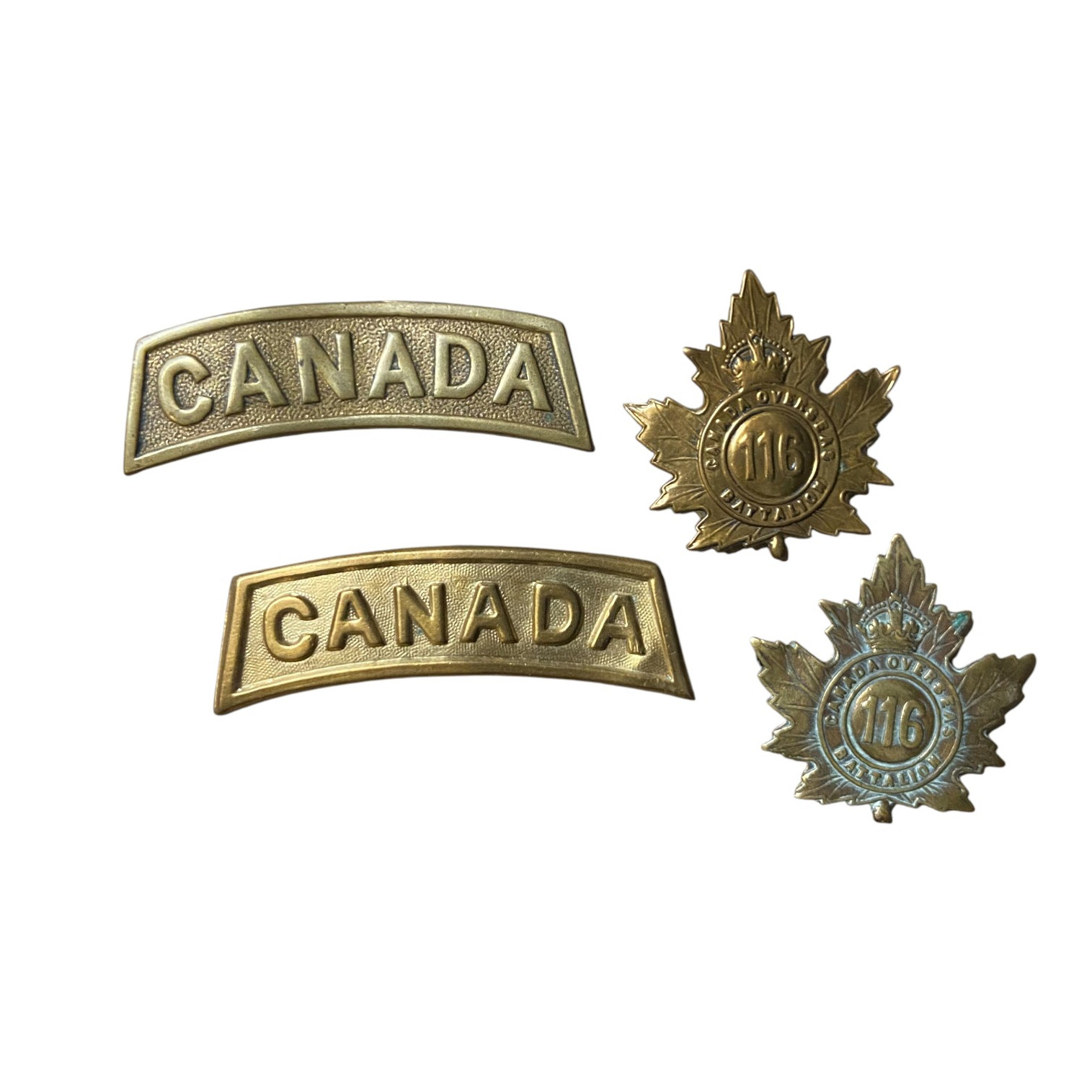 WW1 116th Canadian Expeditionary Forces Battalion Collar Dogs & Shoulder Tittle