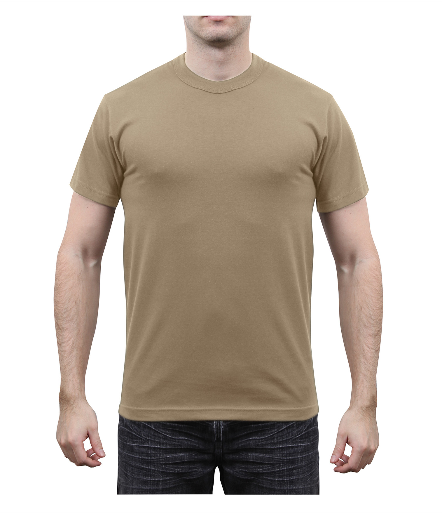 Rothco Solid Color Cotton / Polyester Blend Military T-Shirt - Khaki