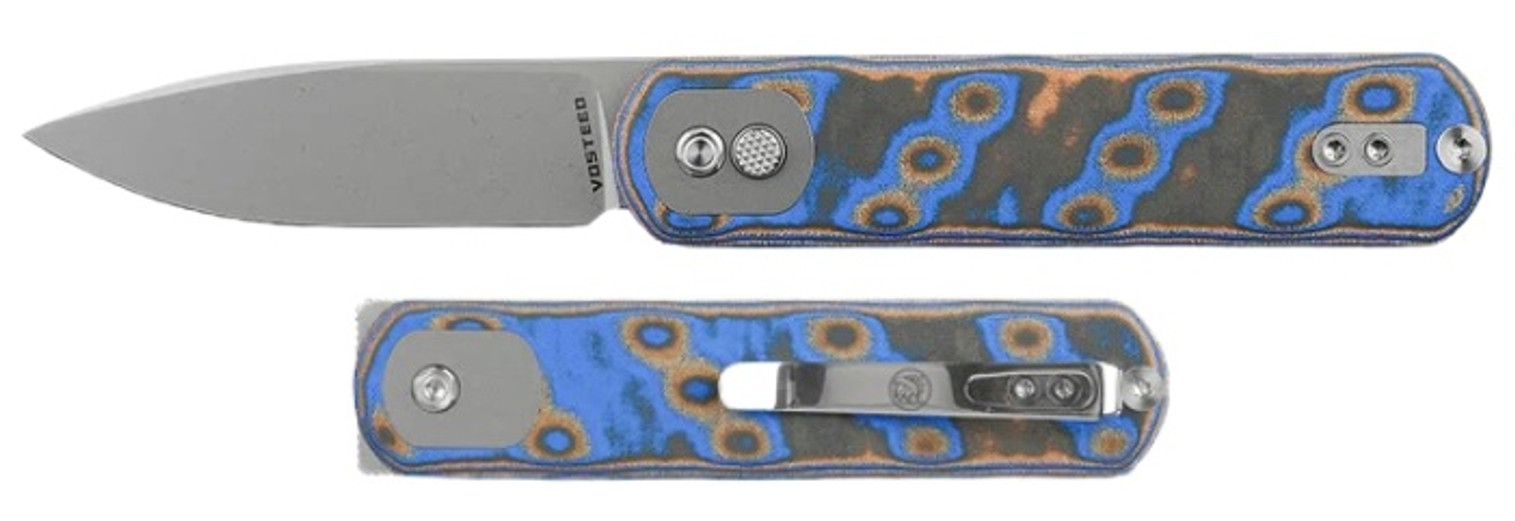 Vosteed Corgi Trek Lock Folding Knife, Stonewash, Micarta Blue Ocean