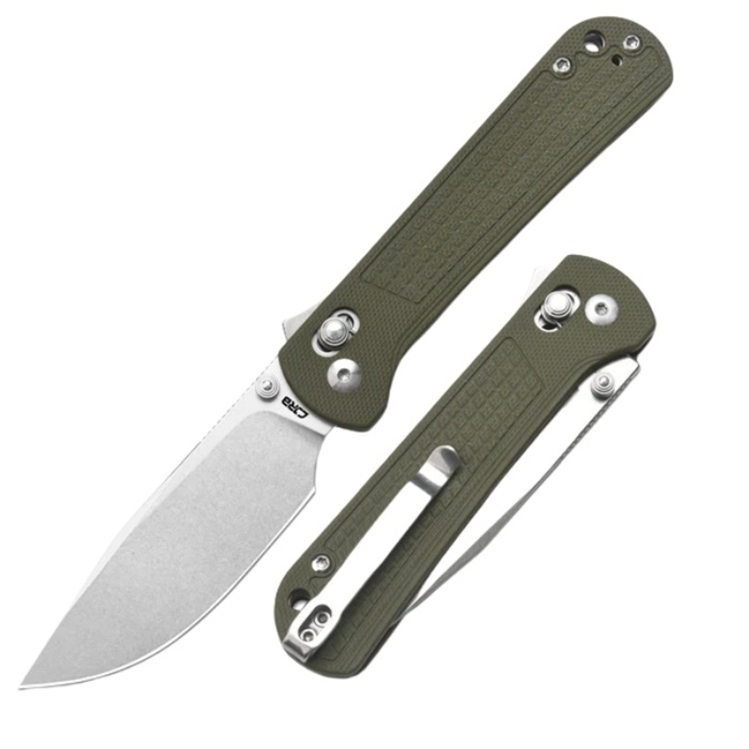 CJRB Bolt Recoil Lock V2 Folding Knife, Stonewash, G10 Green